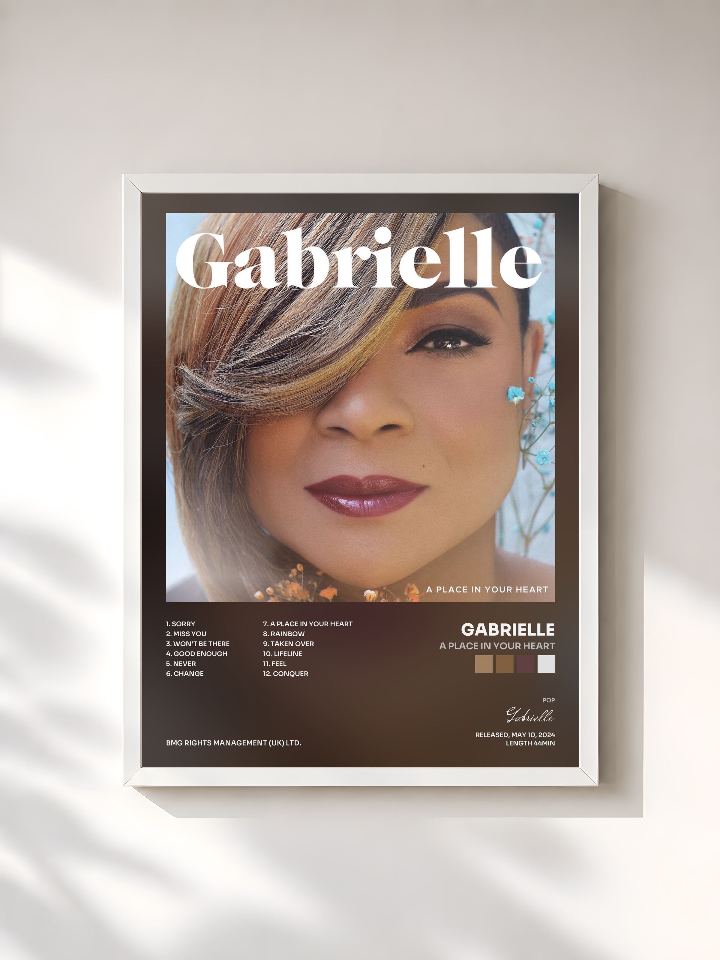 #blanc Tableau de l'album A Place In Your Heart de Gabrielle, cadre blanc, imprimé et encadré en France