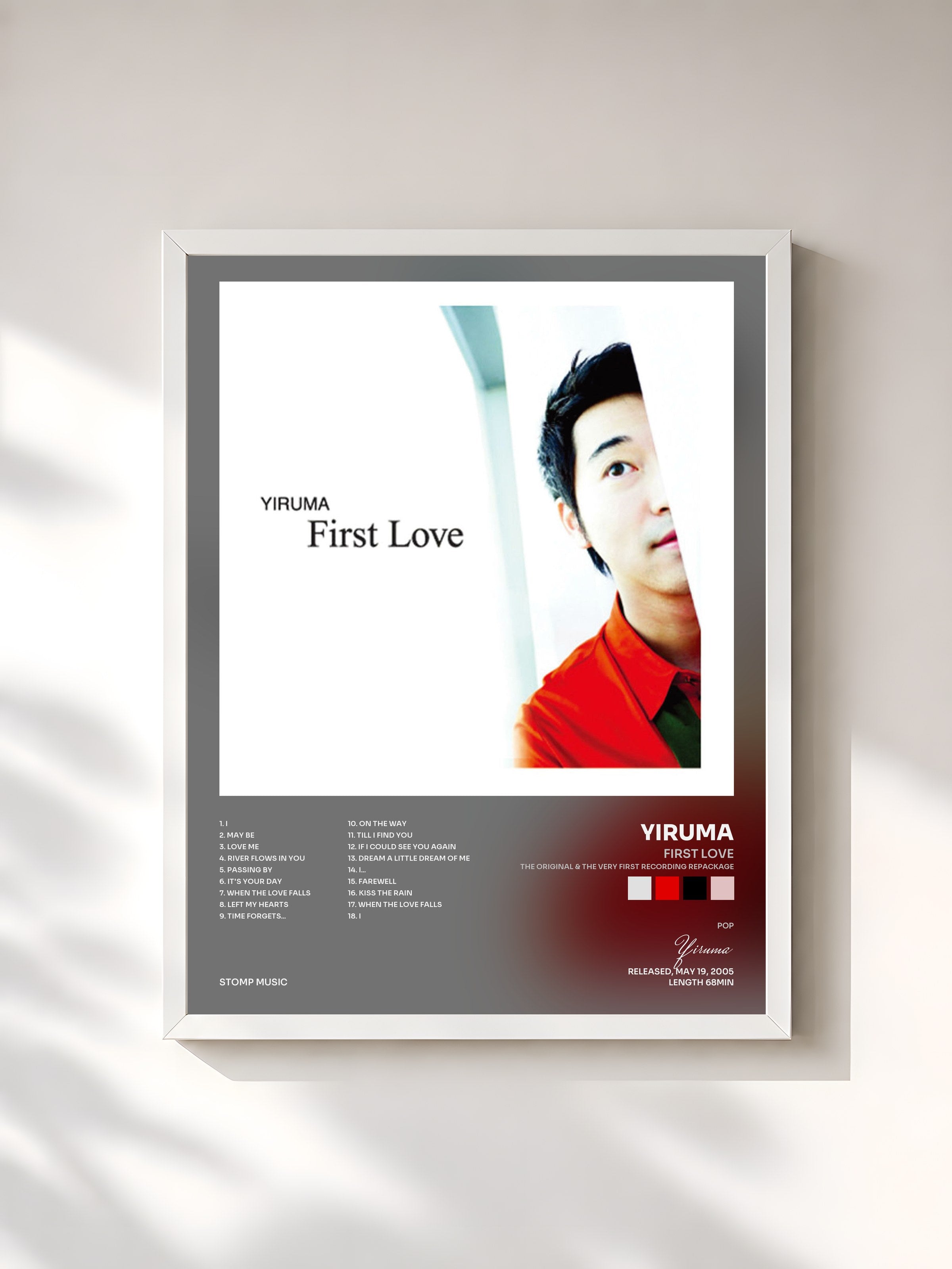 #blanc Tableau de l'album First Love (The Original & the Very First Recording Repackage) de Yiruma, cadre blanc, imprimé et encadré en France
