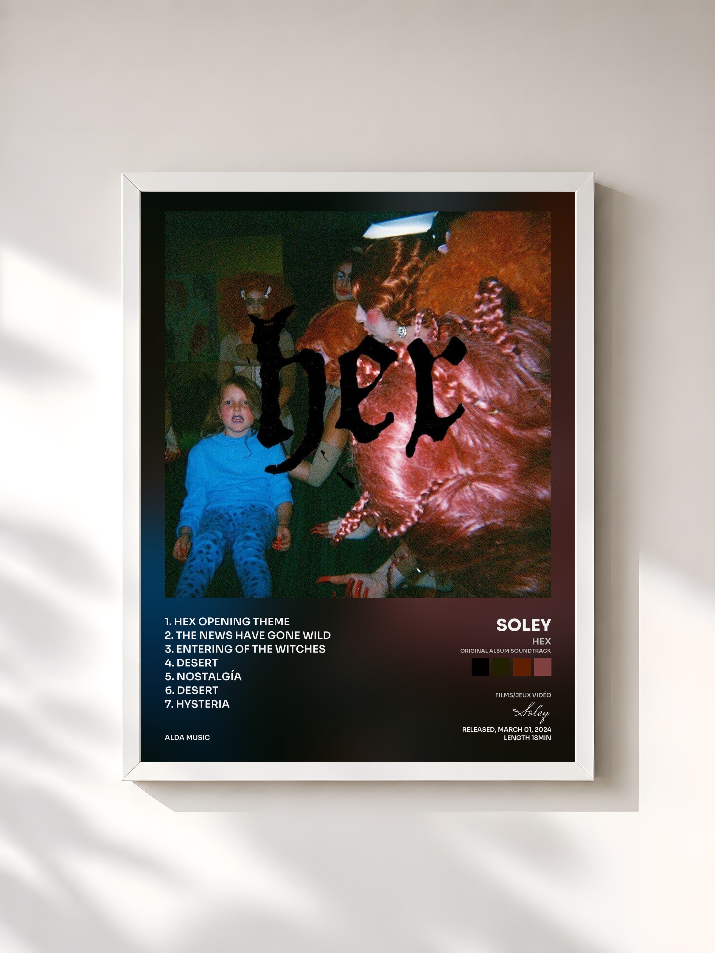 #blanc Tableau de l'album HEX (original album soundtrack) de Soley, cadre blanc, imprimé et encadré en France