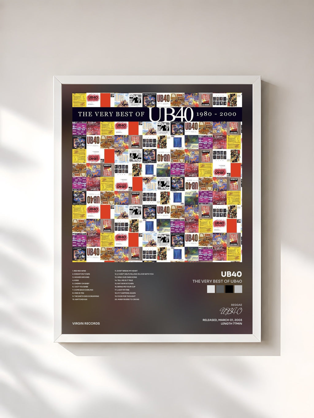 #blanc The Very Best Of UB40 de UB40 en lámina enmarcada, marco blanco, impresa y enmarcada en Francia