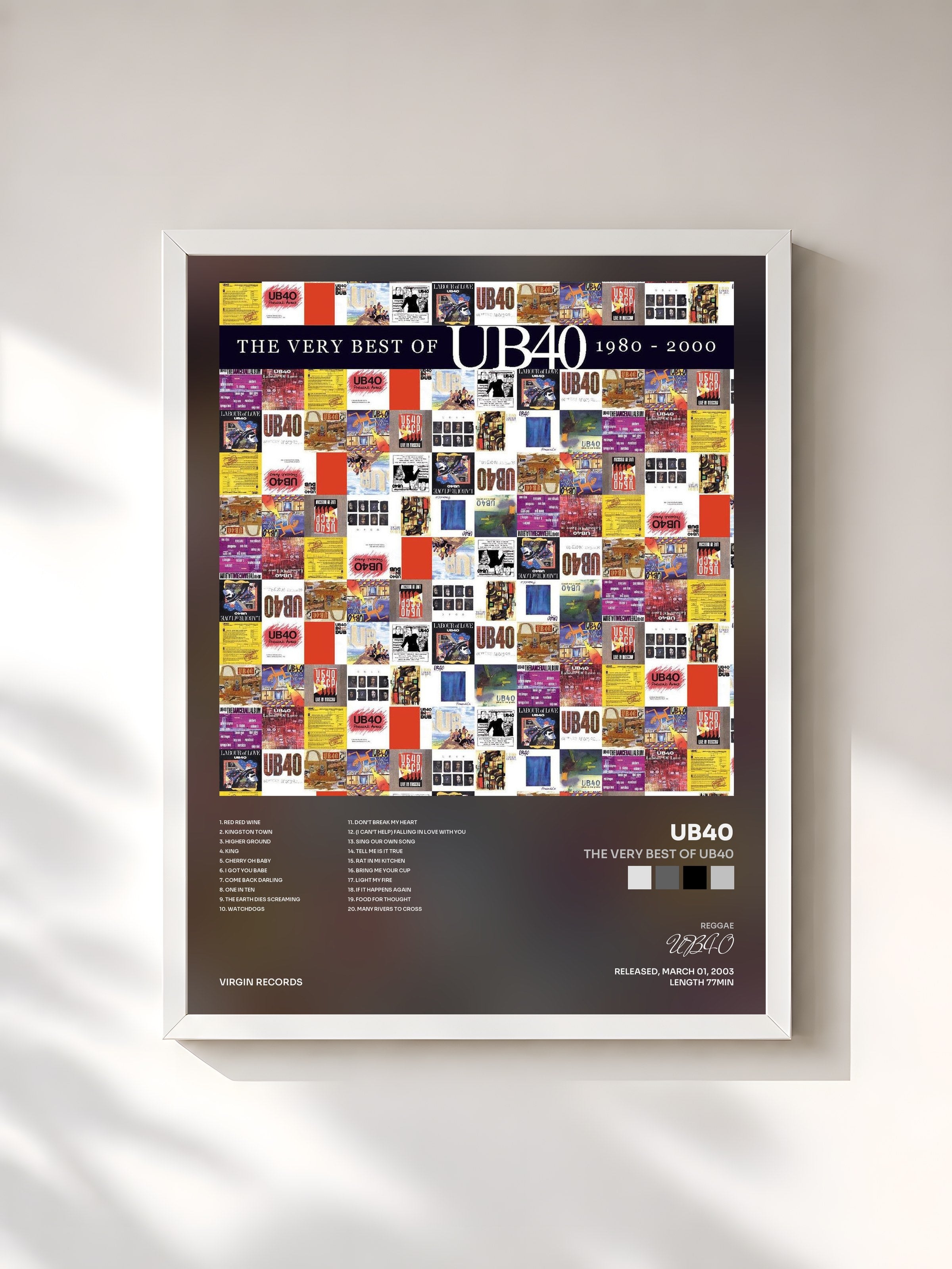 #blanc Tableau de l'album The Very Best Of UB40 de UB40, cadre blanc, imprimé et encadré en France