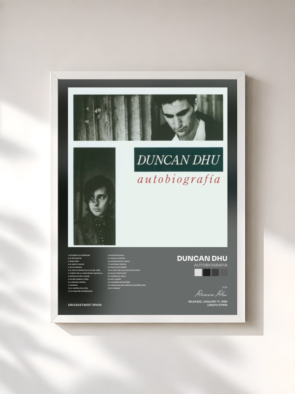 #blanc Tableau de l'album Autobiografia de Duncan Dhu, cadre blanc, imprimé et encadré en France