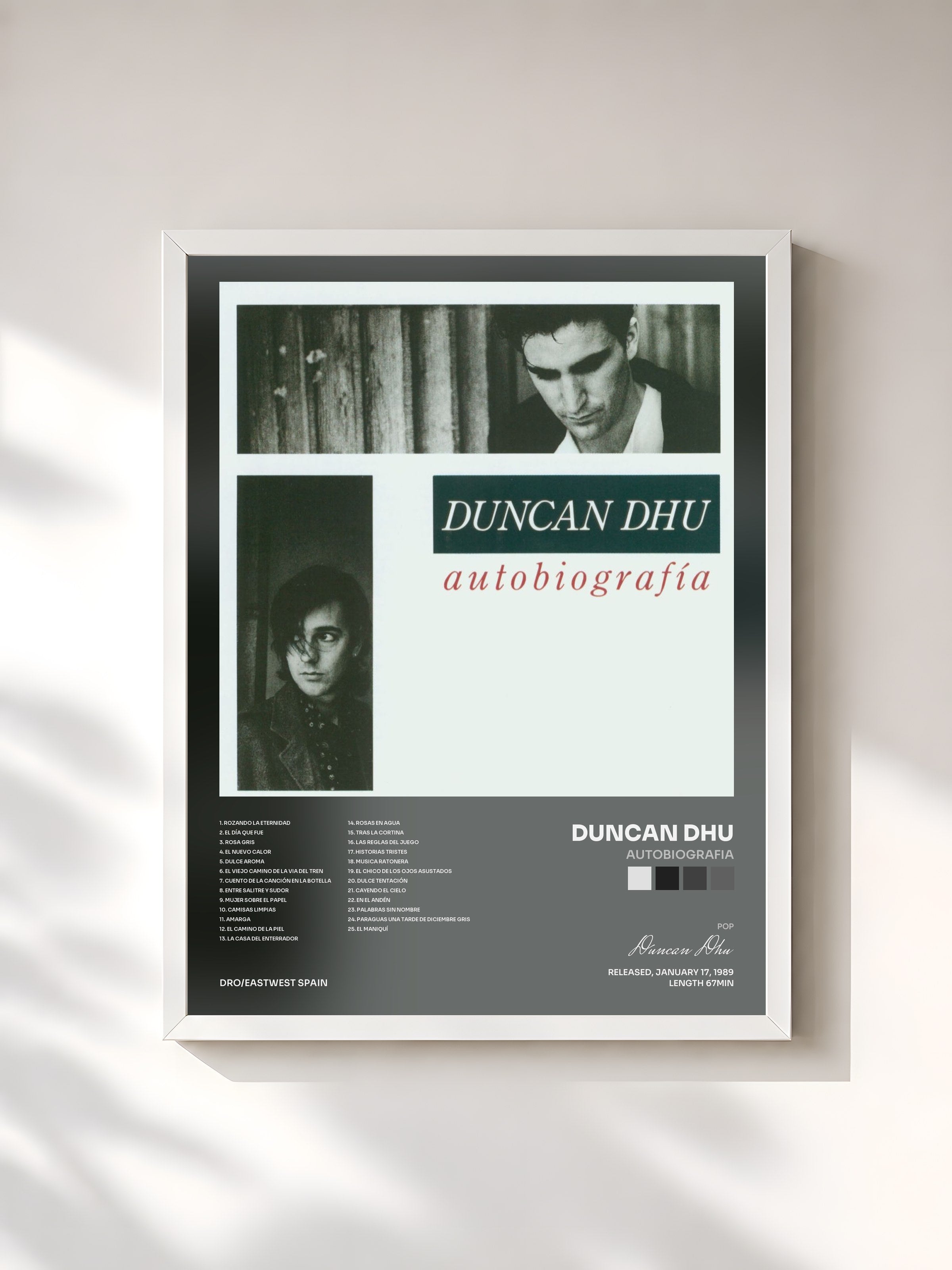 #blanc Tableau de l'album Autobiografia de Duncan Dhu, cadre blanc, imprimé et encadré en France