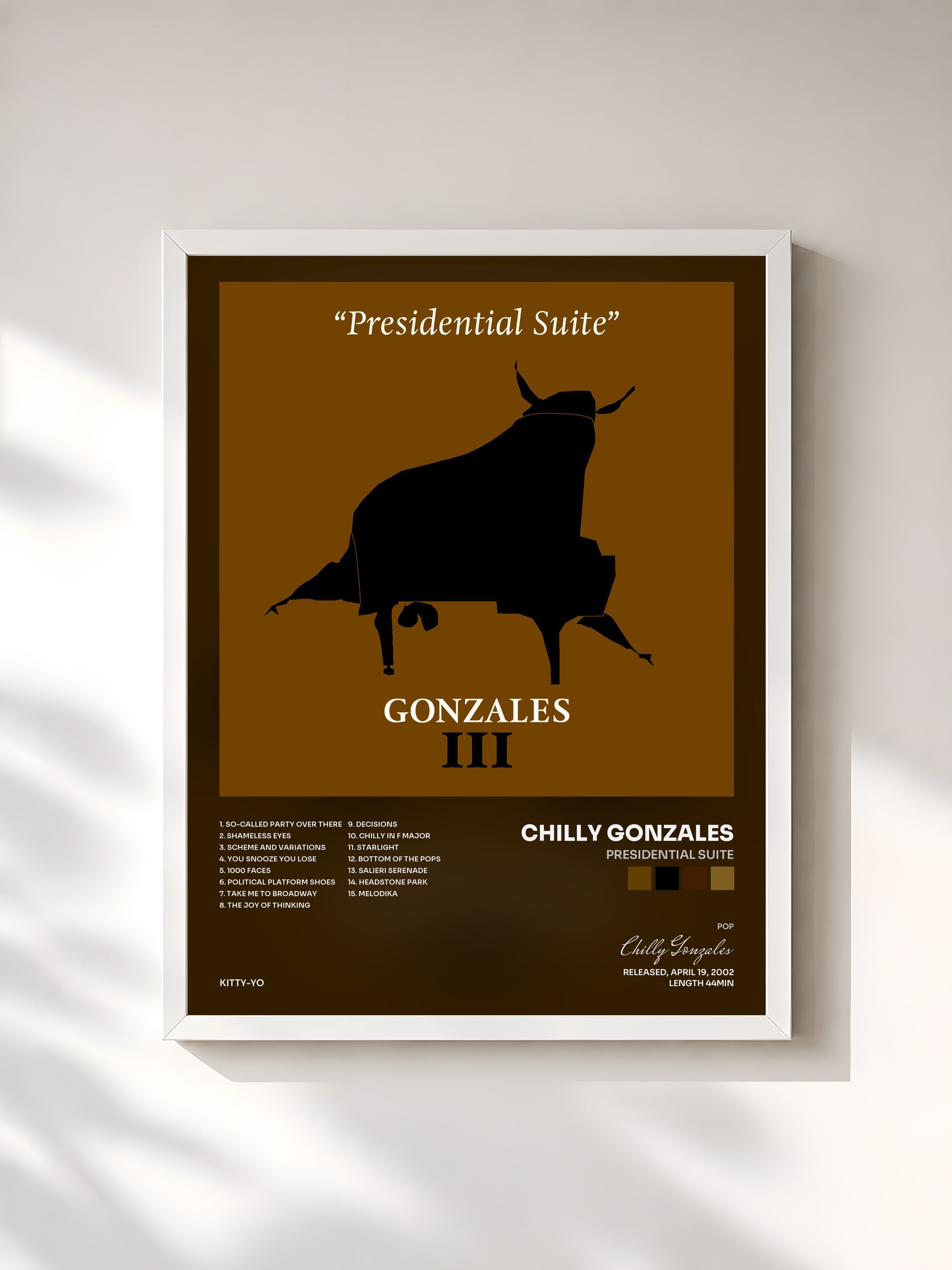 #blanc Tableau de l'album Presidential Suite de Chilly Gonzales, cadre blanc, imprimé et encadré en France