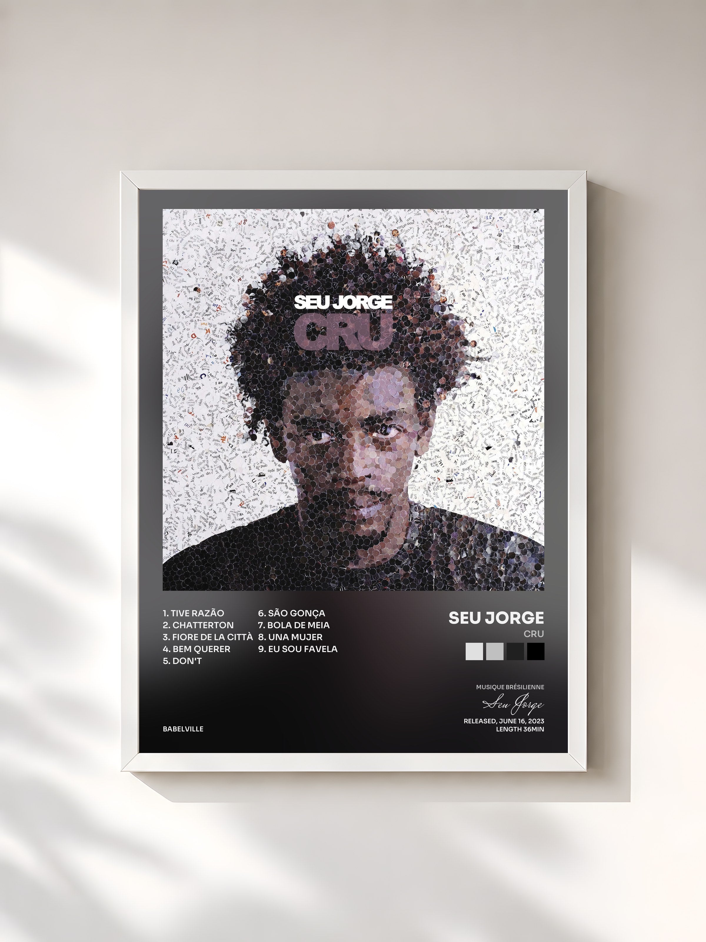 #blanc Tableau de l'album Cru de Seu Jorge, cadre blanc, imprimé et encadré en France