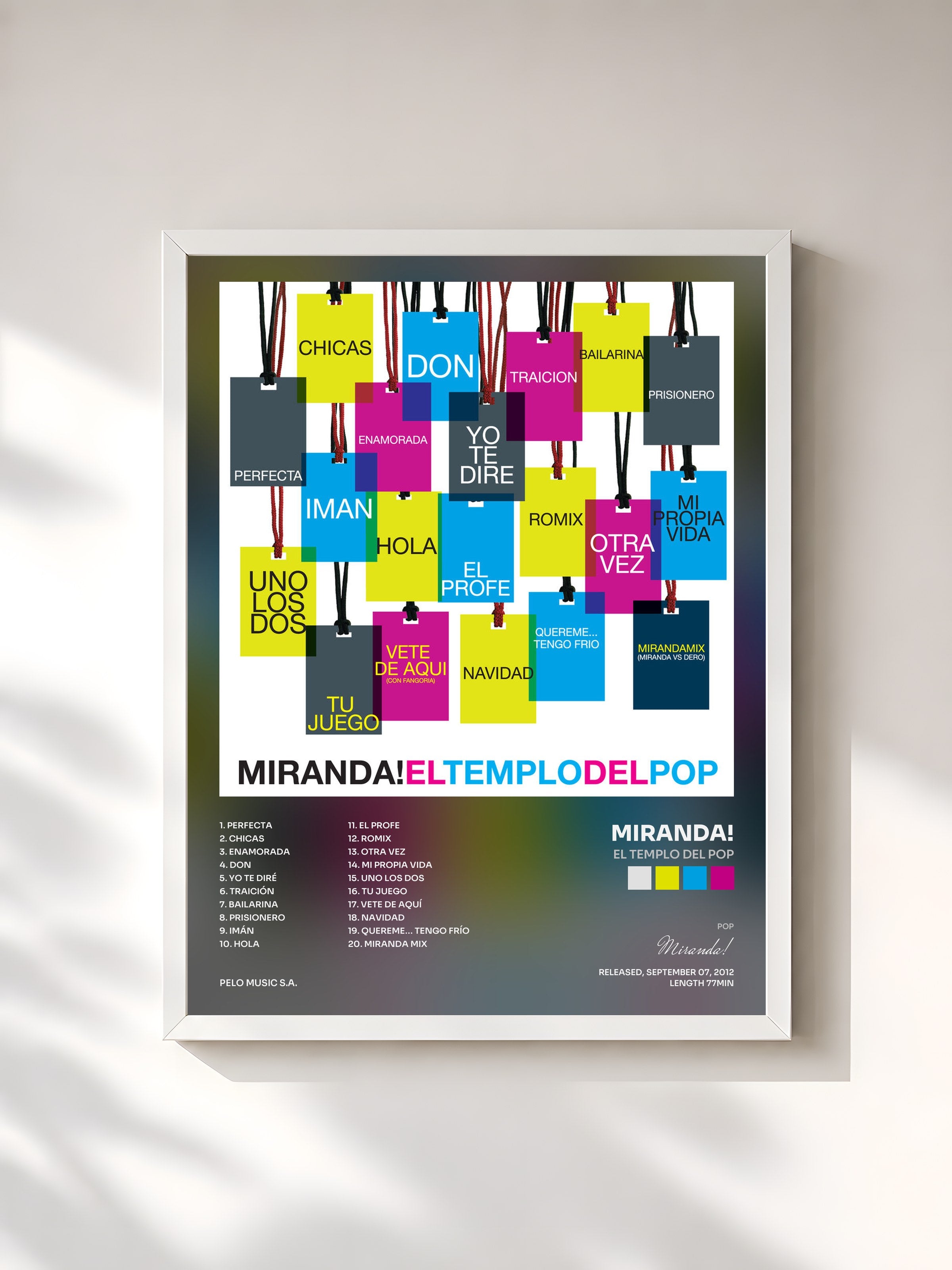 #blanc Tableau de l'album El Templo del Pop de Miranda!, cadre blanc, imprimé et encadré en France