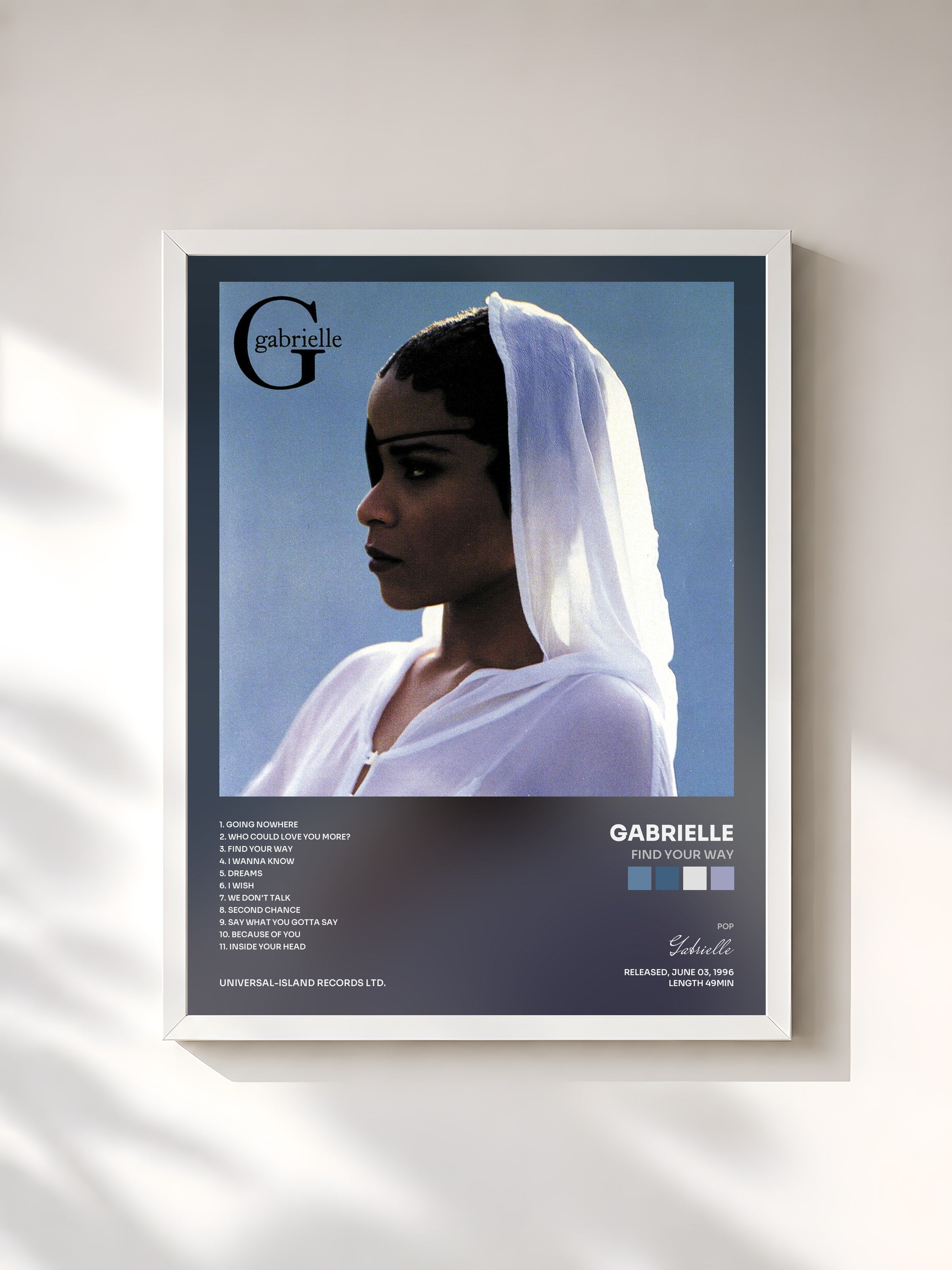 #blanc Tableau de l'album Find Your Way de Gabrielle, cadre blanc, imprimé et encadré en France