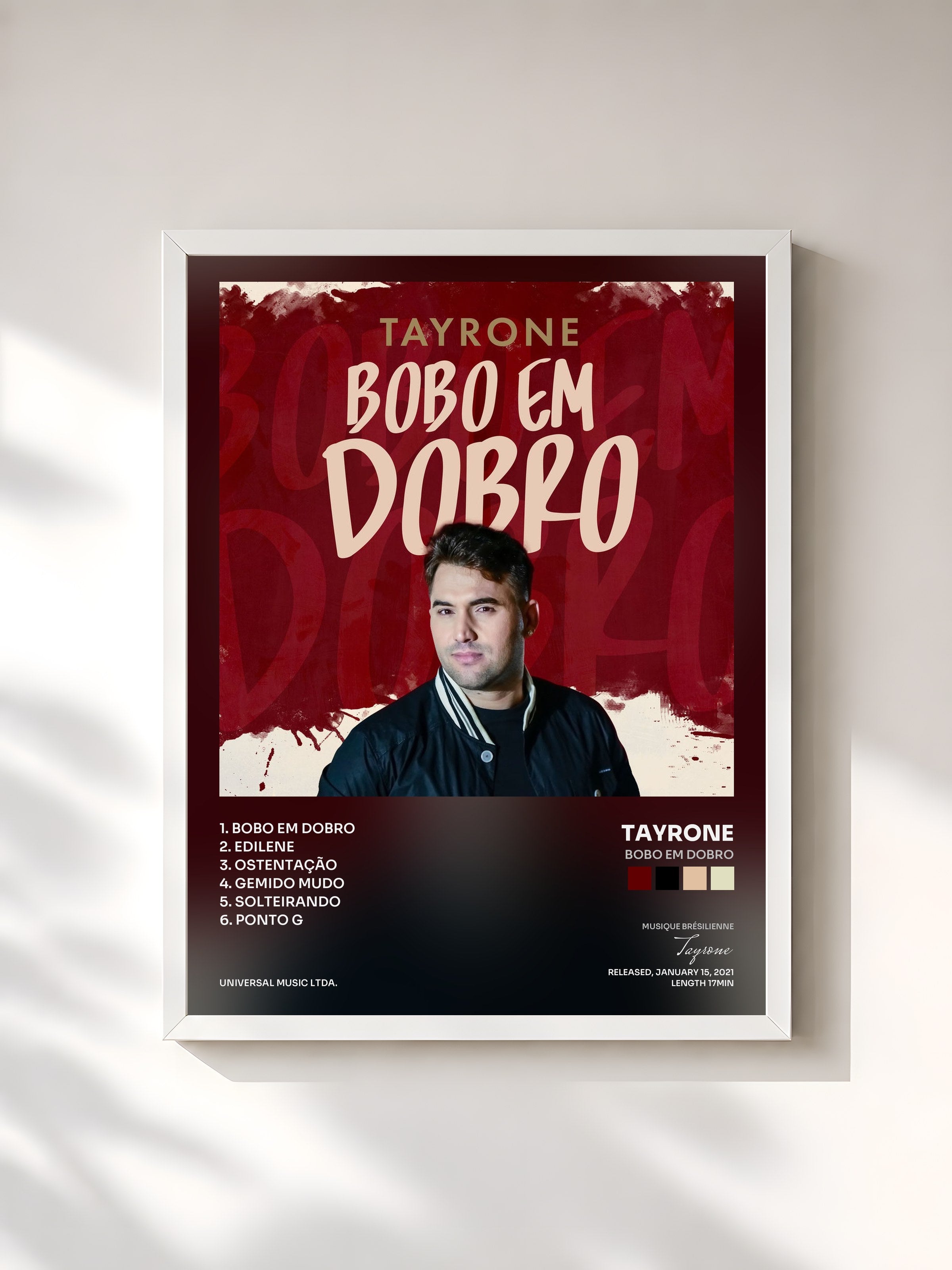 #blanc Tableau de l'album Bobo Em Dobro de Tayrone, cadre blanc, imprimé et encadré en France