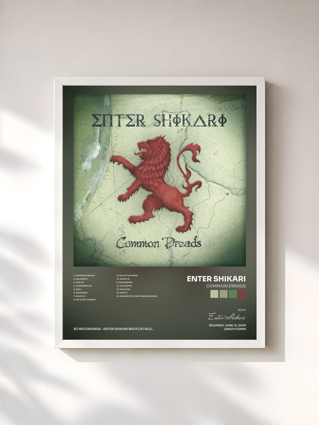 #blanc Tableau de l'album Common Dreads de Enter Shikari, cadre blanc, imprimé et encadré en France