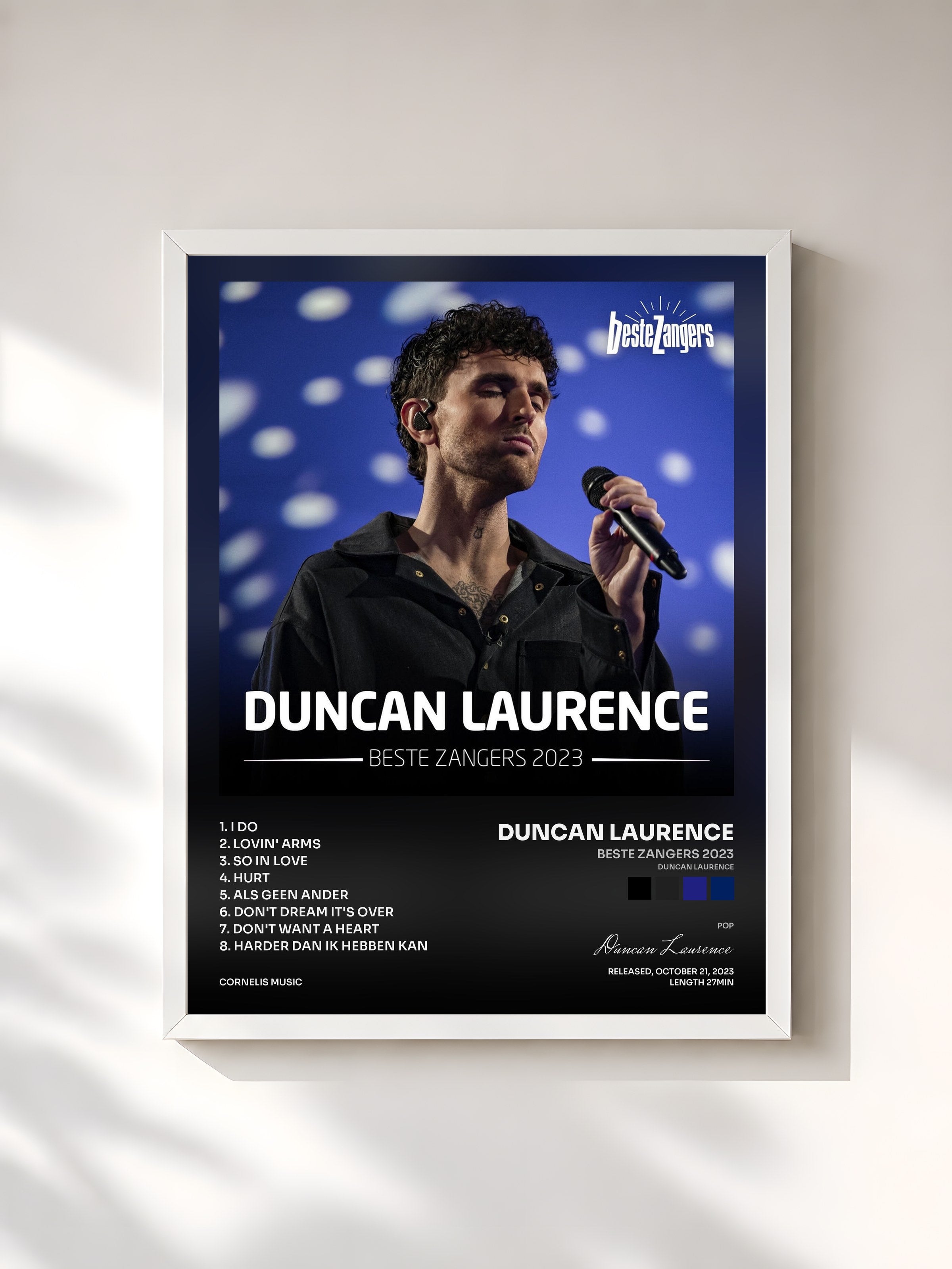 #blanc Tableau de l'album Beste Zangers 2023 (Duncan Laurence) de Duncan Laurence, cadre blanc, imprimé et encadré en France