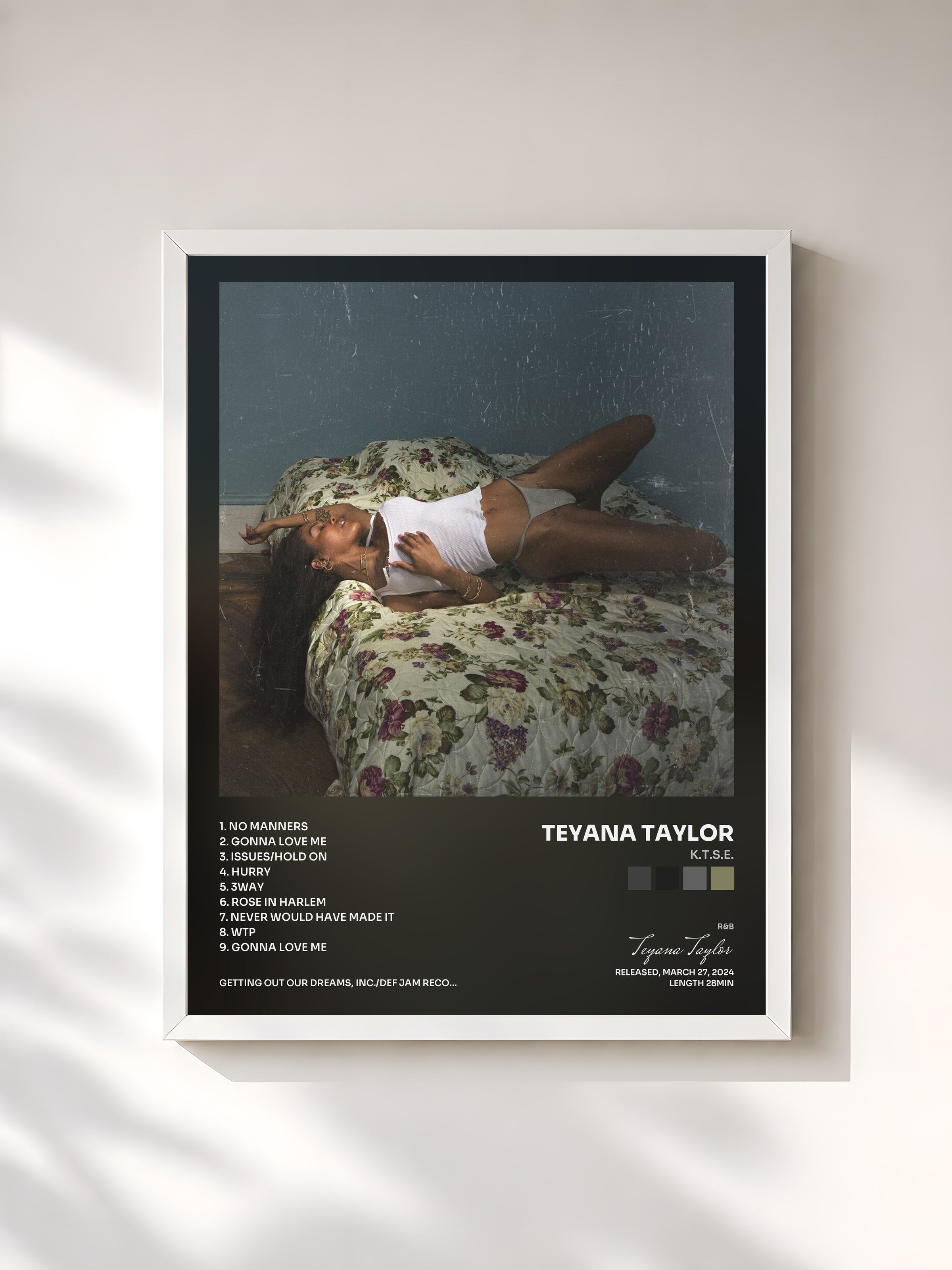 #blanc Tableau de l'album K.T.S.E. de Teyana Taylor, cadre blanc, imprimé et encadré en France