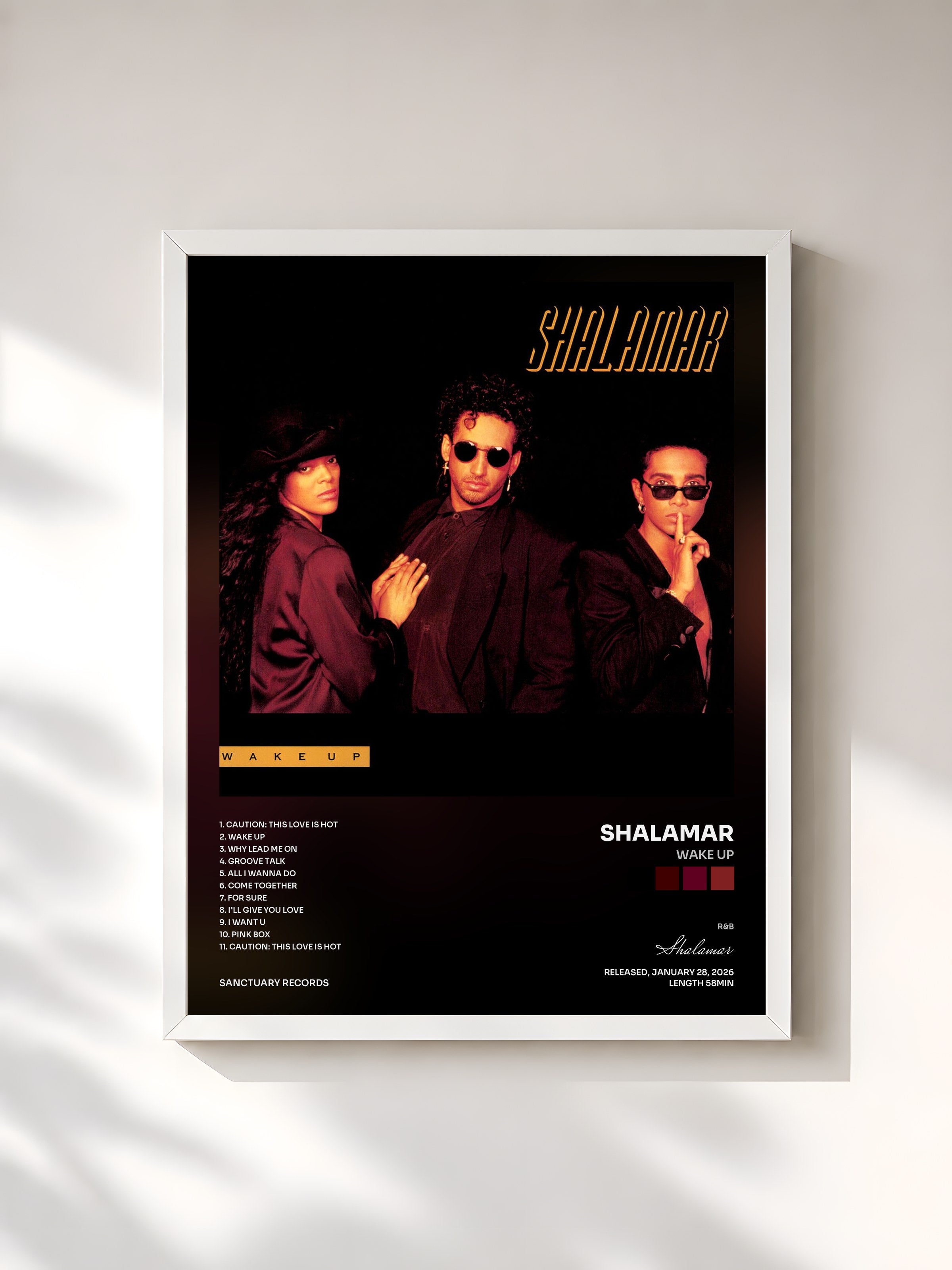 #blanc Tableau de l'album Wake Up de Shalamar, cadre blanc, imprimé et encadré en France