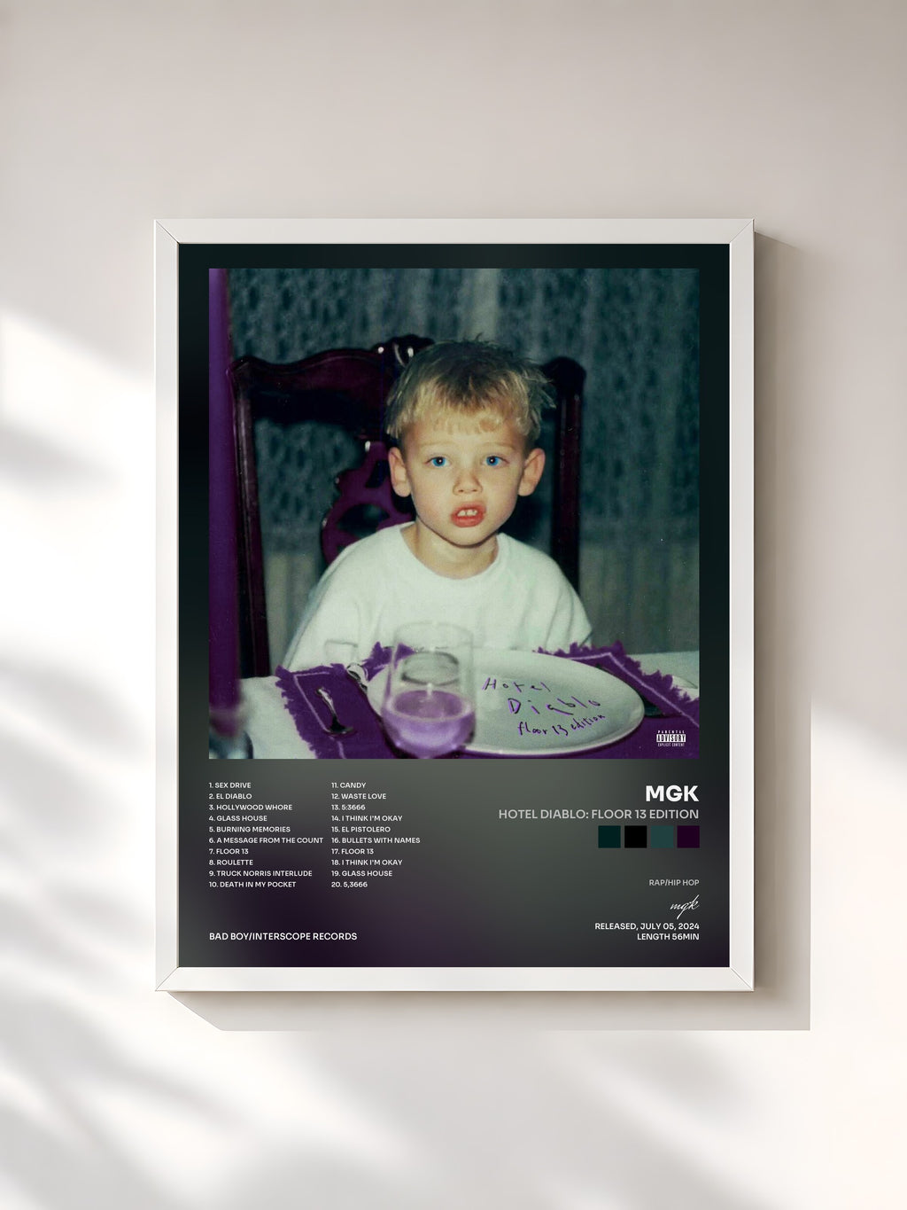 #blanc Tableau de l'album Hotel Diablo: Floor 13 Edition de mgk, cadre blanc, imprimé et encadré en France