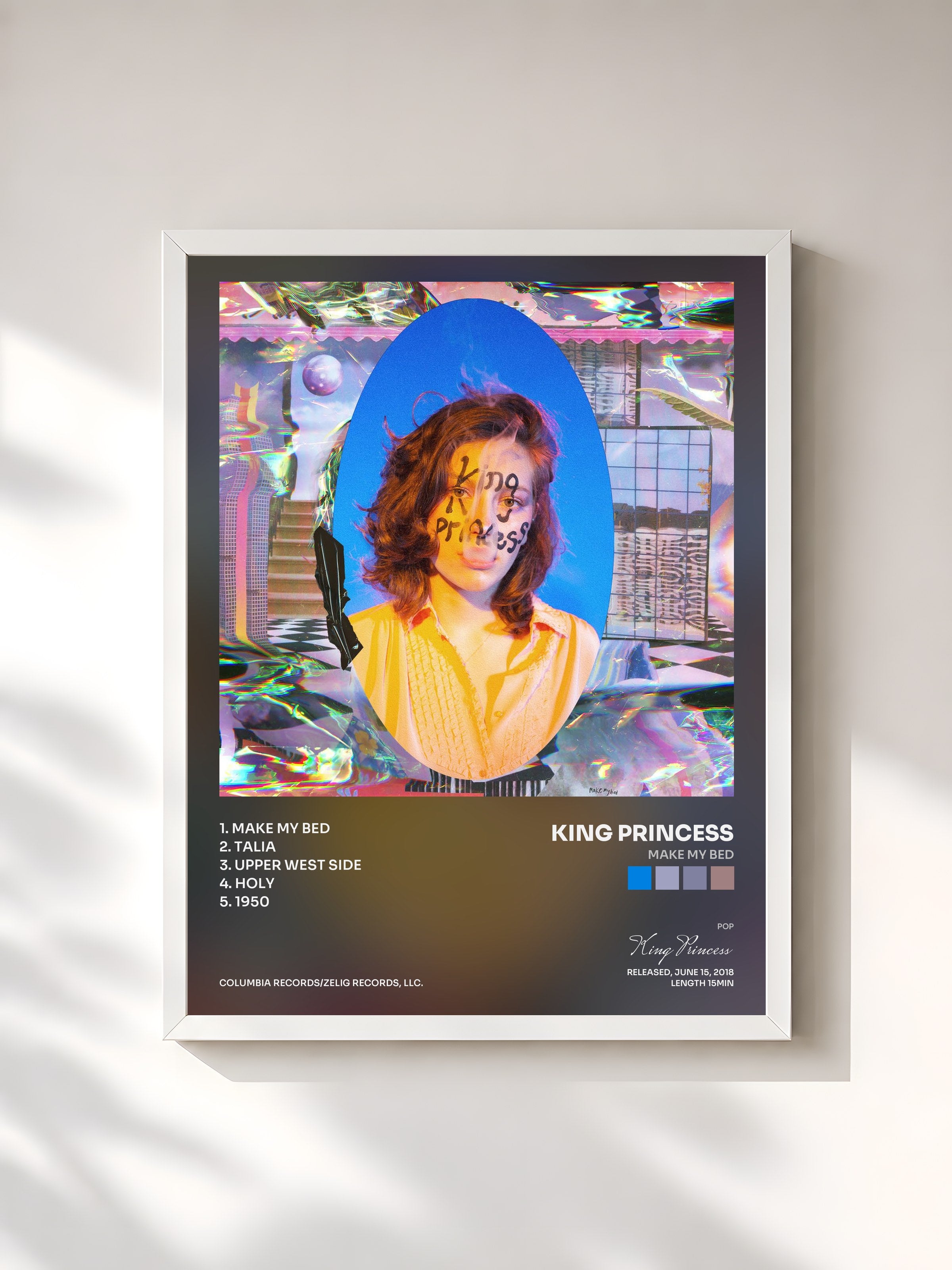#blanc Tableau de l'album Make My Bed de King Princess, cadre blanc, imprimé et encadré en France