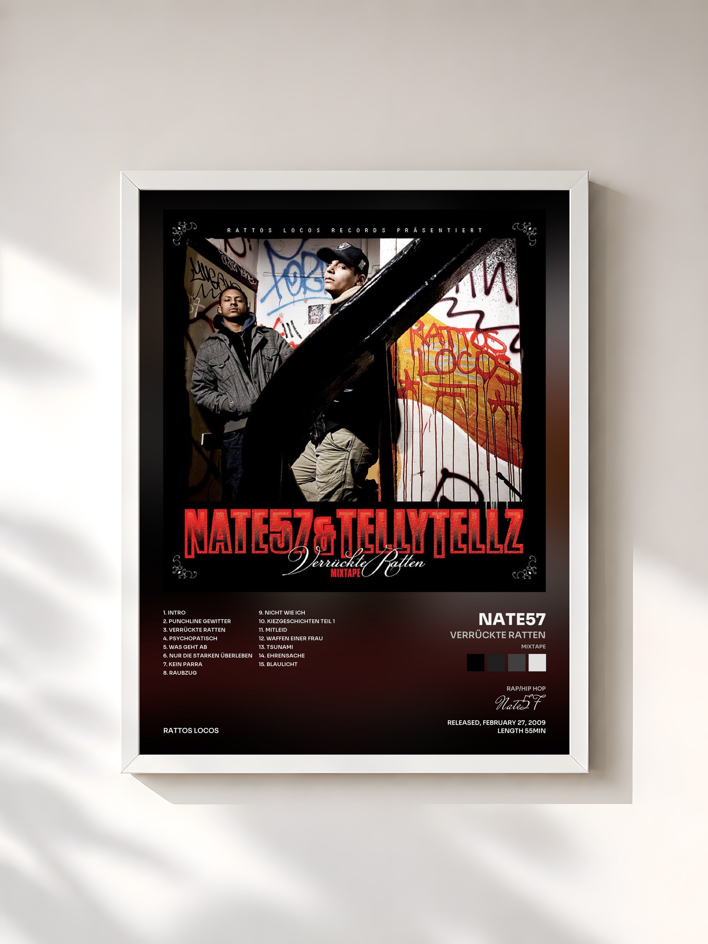 #blanc Tableau de l'album Verrückte Ratten (Mixtape) de Nate57, cadre blanc, imprimé et encadré en France