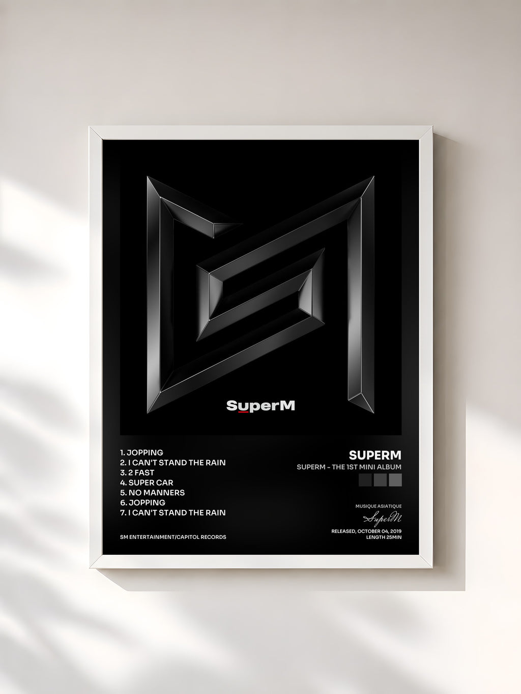 #blanc SuperM - The 1st Mini Album by SuperM as a framed art print, white frame, printed and framed in France
