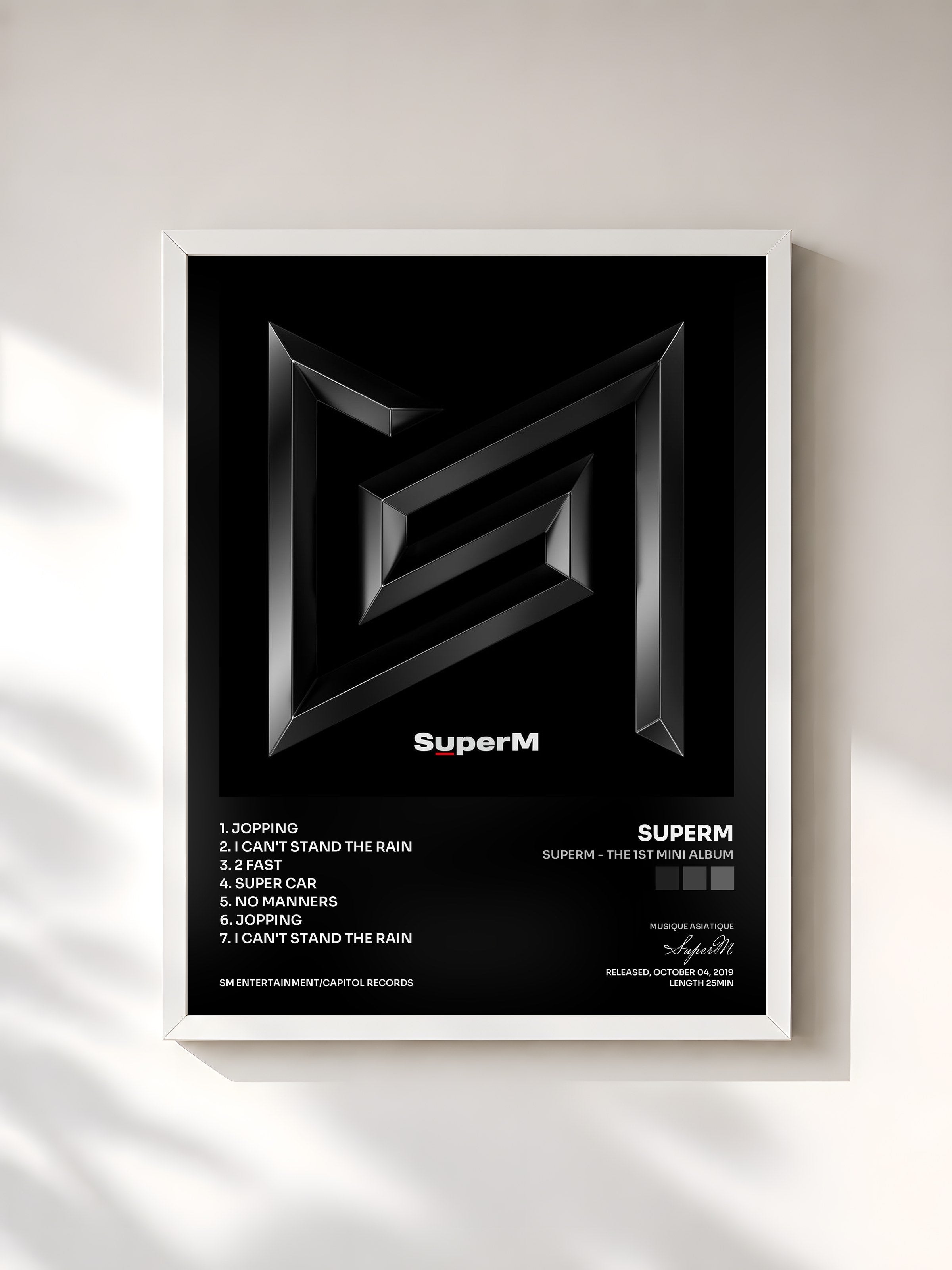 #blanc Tableau de l'album SuperM - The 1st Mini Album de SuperM, cadre blanc, imprimé et encadré en France