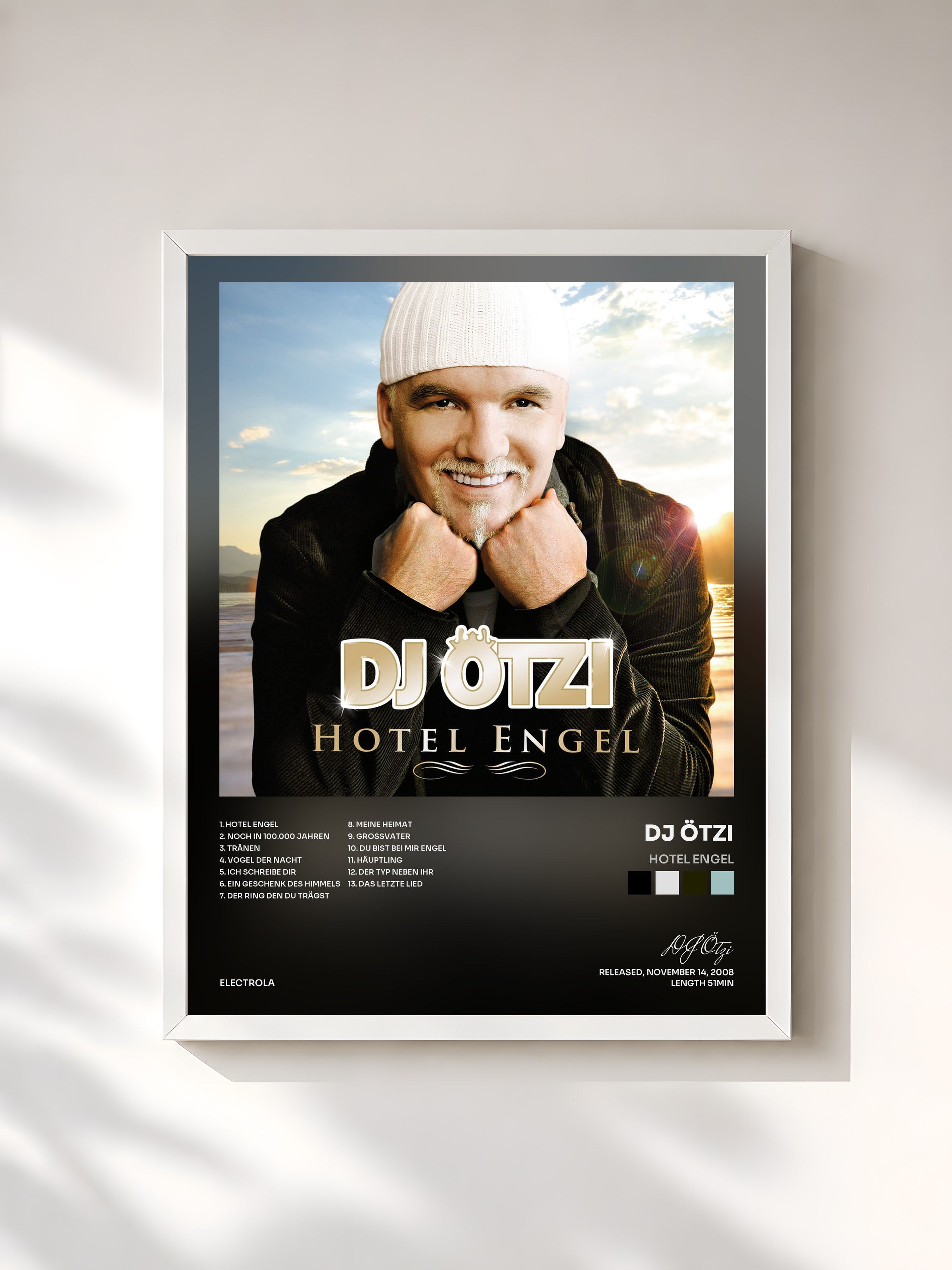 #blanc Tableau de l'album Hotel Engel de DJ Ötzi, cadre blanc, imprimé et encadré en France