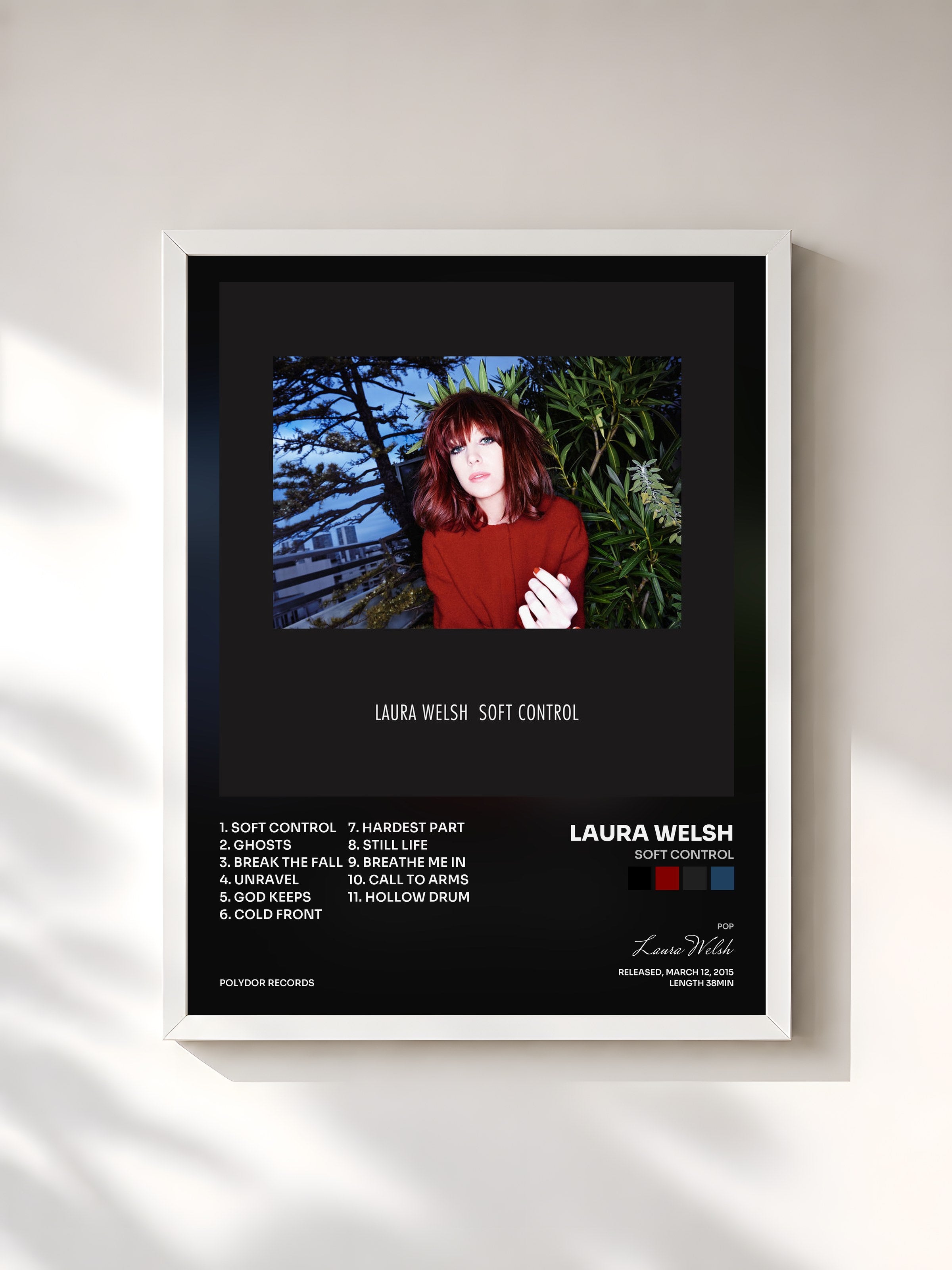 #blanc Tableau de l'album Soft Control de Laura Welsh, cadre blanc, imprimé et encadré en France