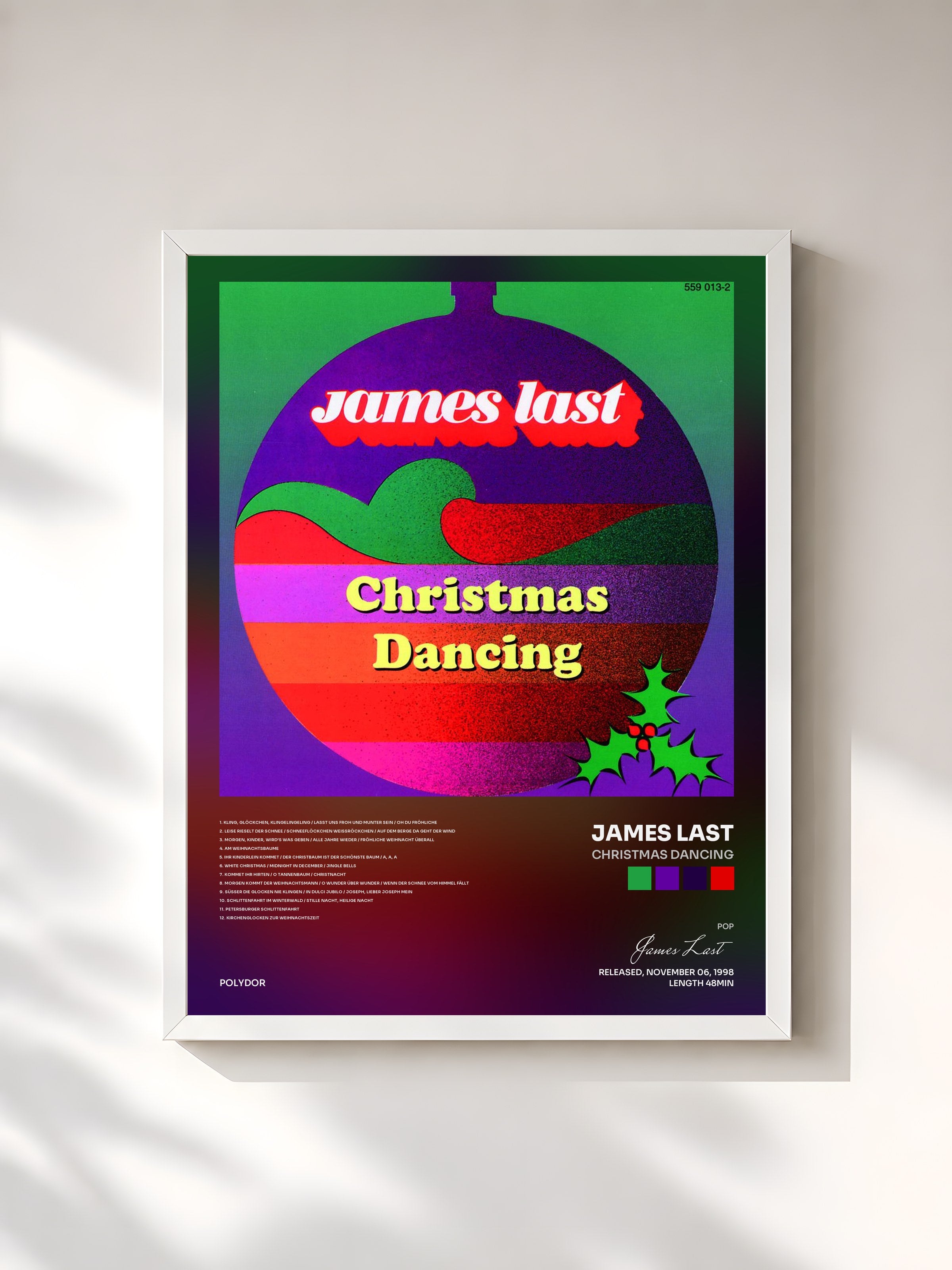 #blanc Tableau de l'album Christmas Dancing de James Last, cadre blanc, imprimé et encadré en France