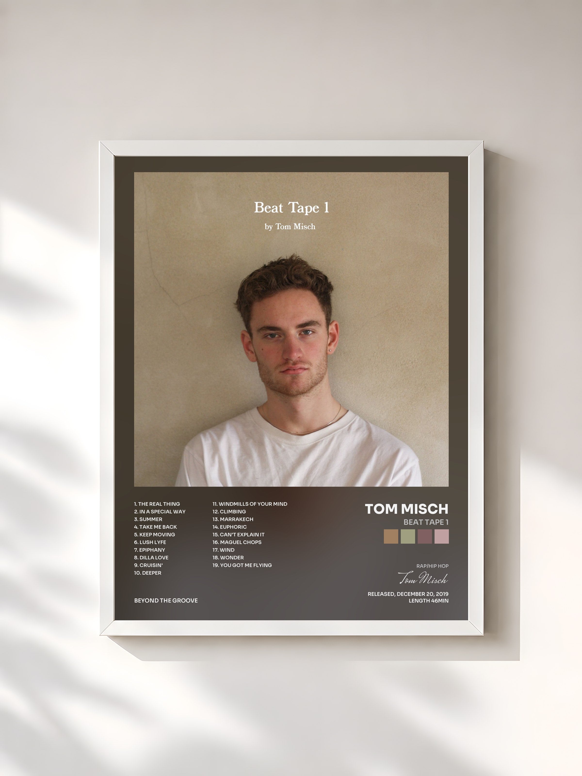 #blanc Tableau de l'album Beat Tape 1 de Tom Misch, cadre blanc, imprimé et encadré en France
