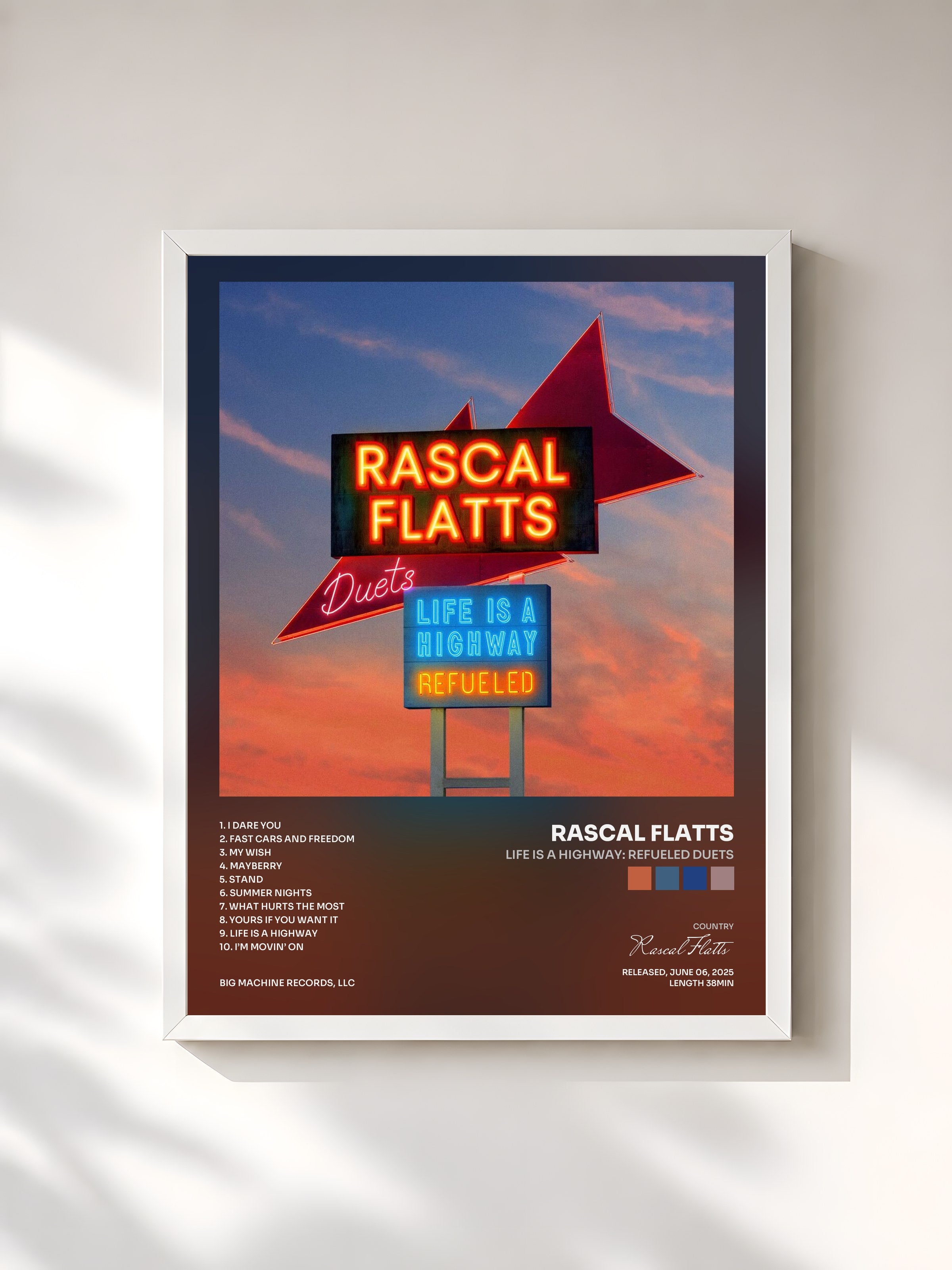 #blanc Tableau de l'album Life Is A Highway: Refueled Duets de Rascal Flatts, cadre blanc, imprimé et encadré en France