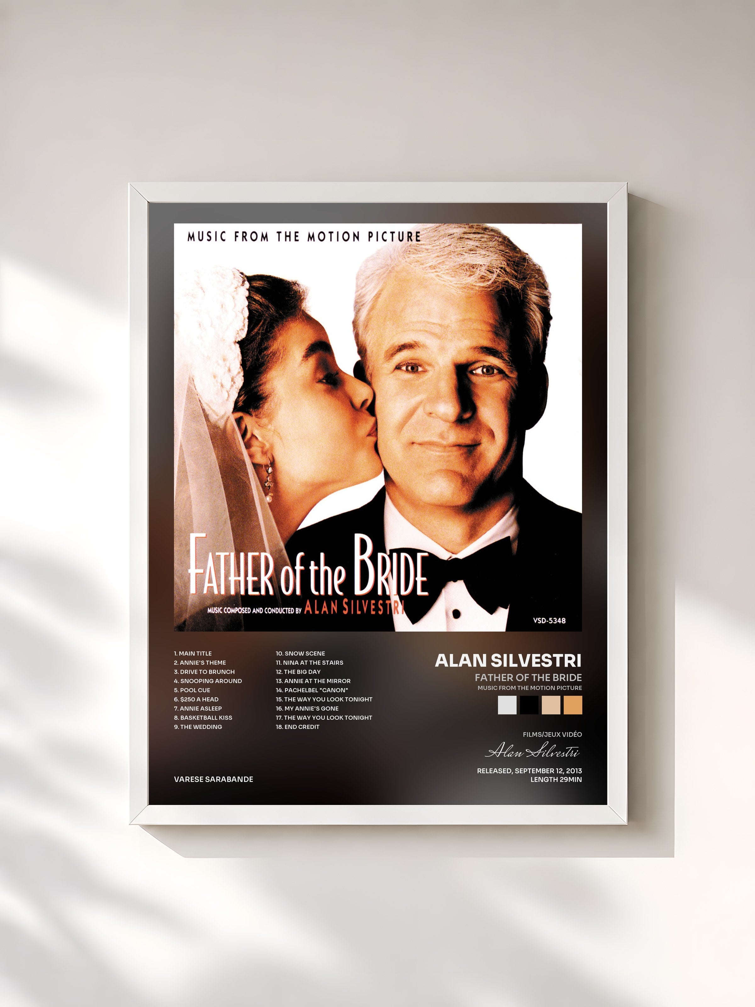 #blanc Tableau de l'album Father Of The Bride (Music From The Motion Picture) de Alan Silvestri, cadre blanc, imprimé et encadré en France