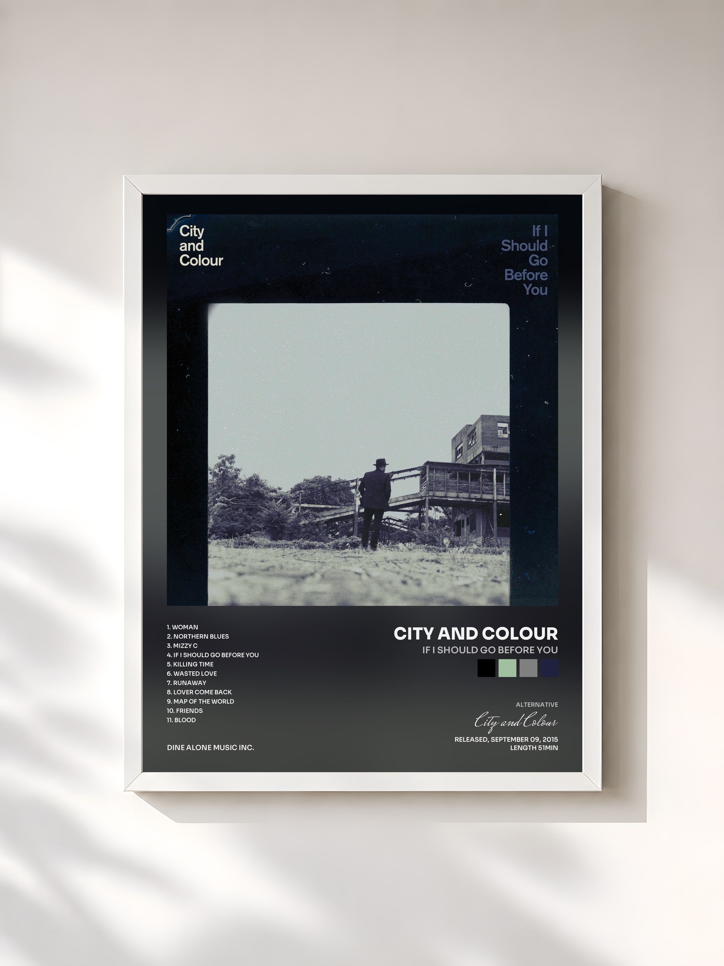 #blanc Tableau de l'album If I Should Go Before You de City and Colour, cadre blanc, imprimé et encadré en France