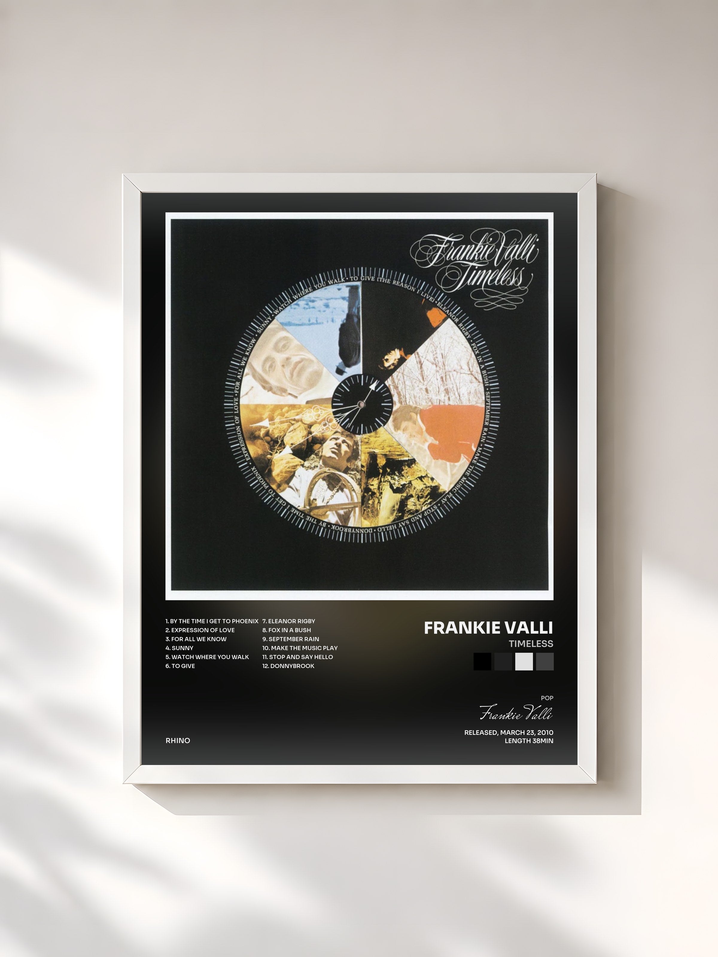 #blanc Tableau de l'album Timeless de Frankie Valli, cadre blanc, imprimé et encadré en France