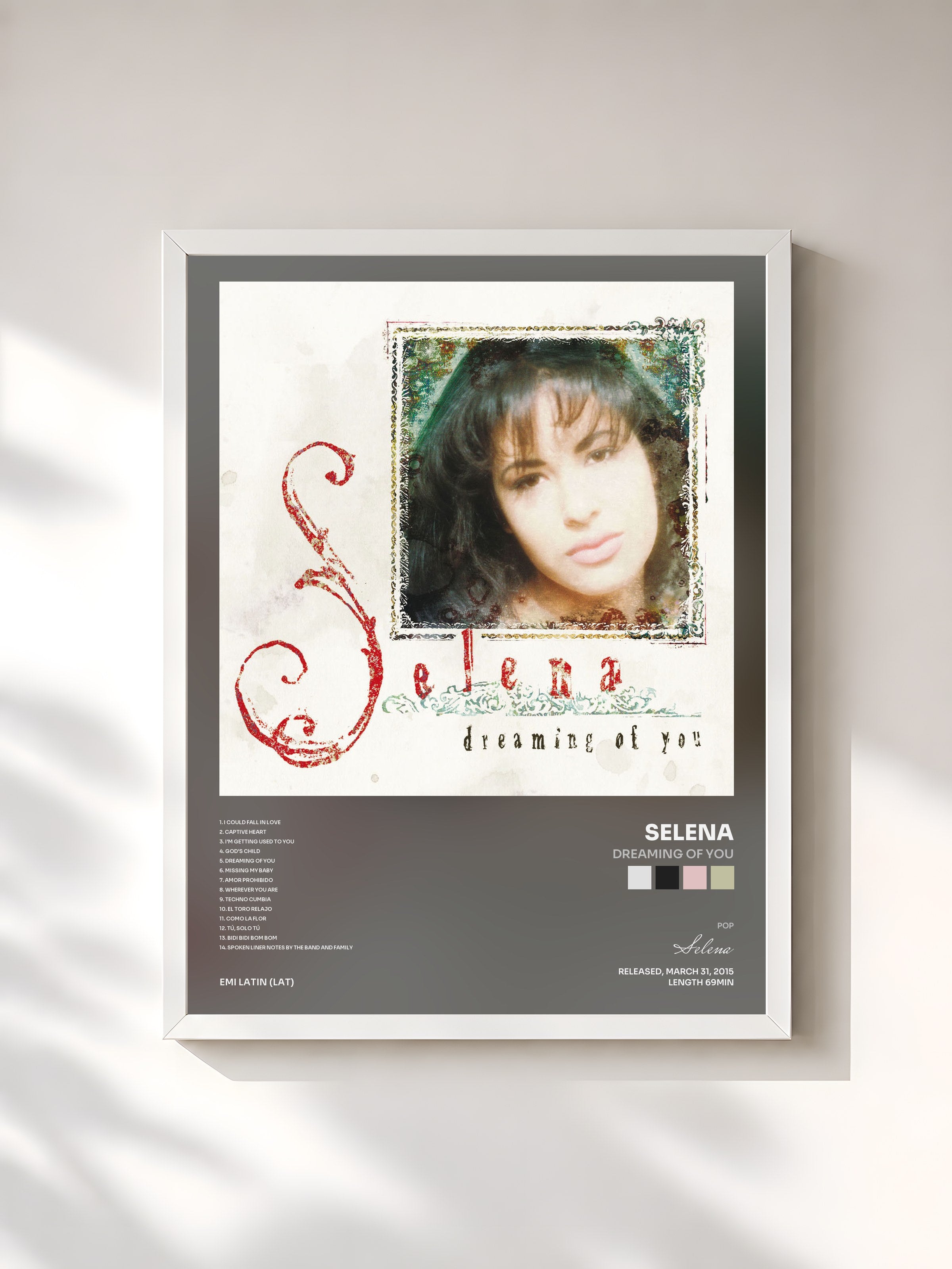 #blanc Tableau de l'album Dreaming Of You de Selena, cadre blanc, imprimé et encadré en France