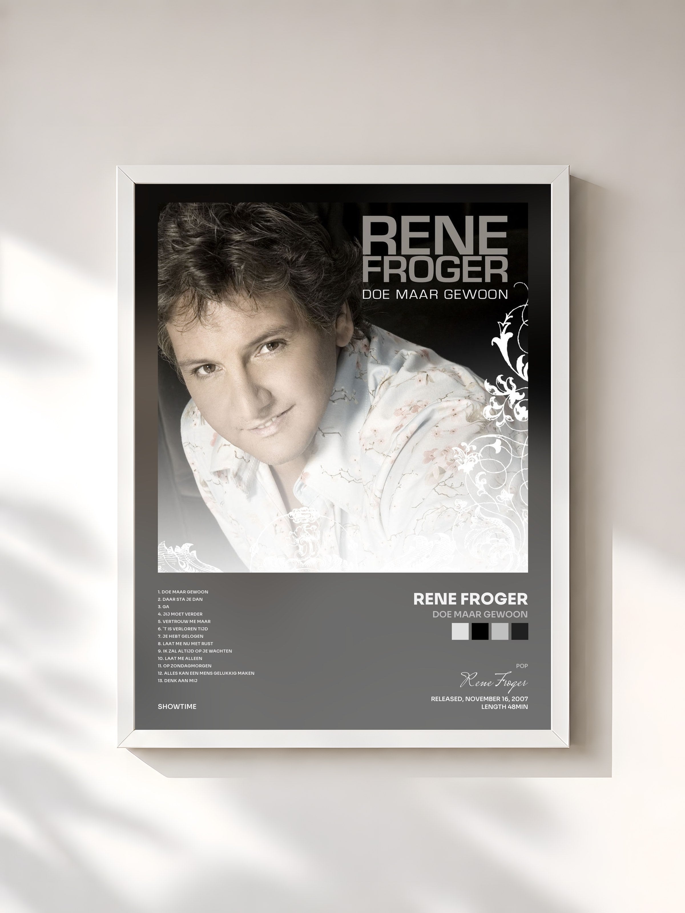 #blanc Tableau de l'album Doe Maar Gewoon de Rene Froger, cadre blanc, imprimé et encadré en France