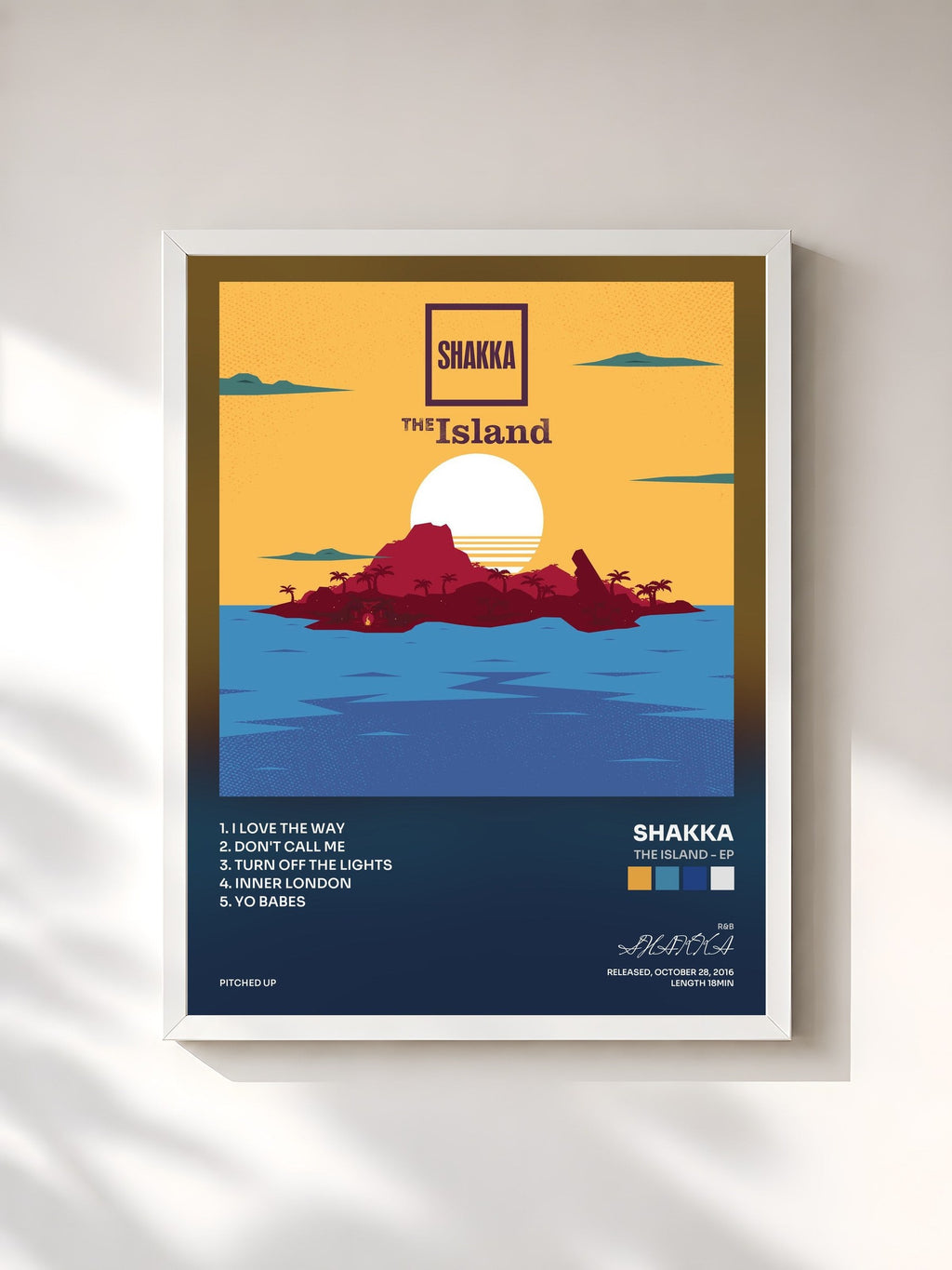 #blanc The Island - EP by SHAKKA as a framed art print, white frame, printed and framed in France