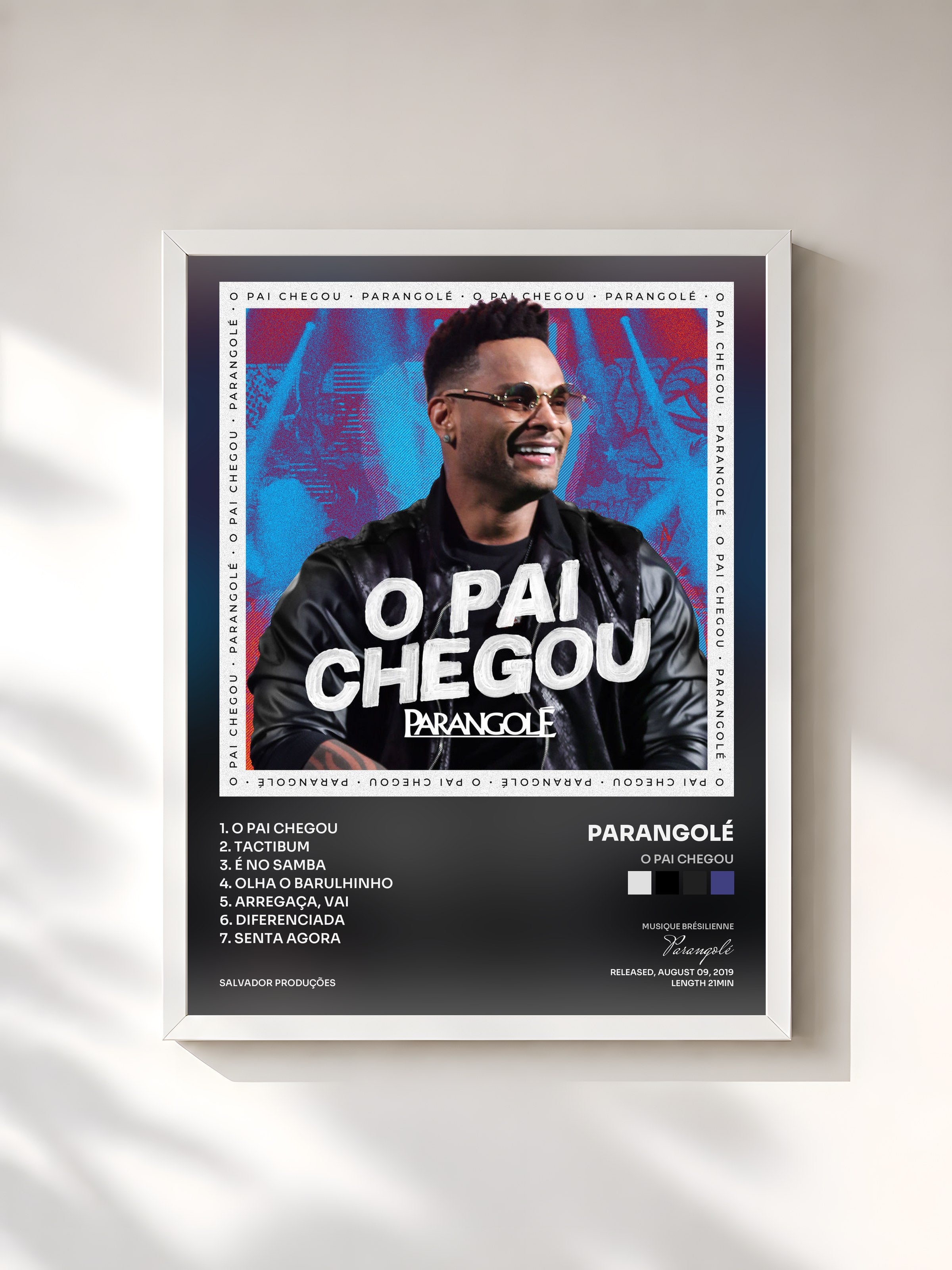 #blanc Tableau de l'album O Pai Chegou de Parangolé, cadre blanc, imprimé et encadré en France