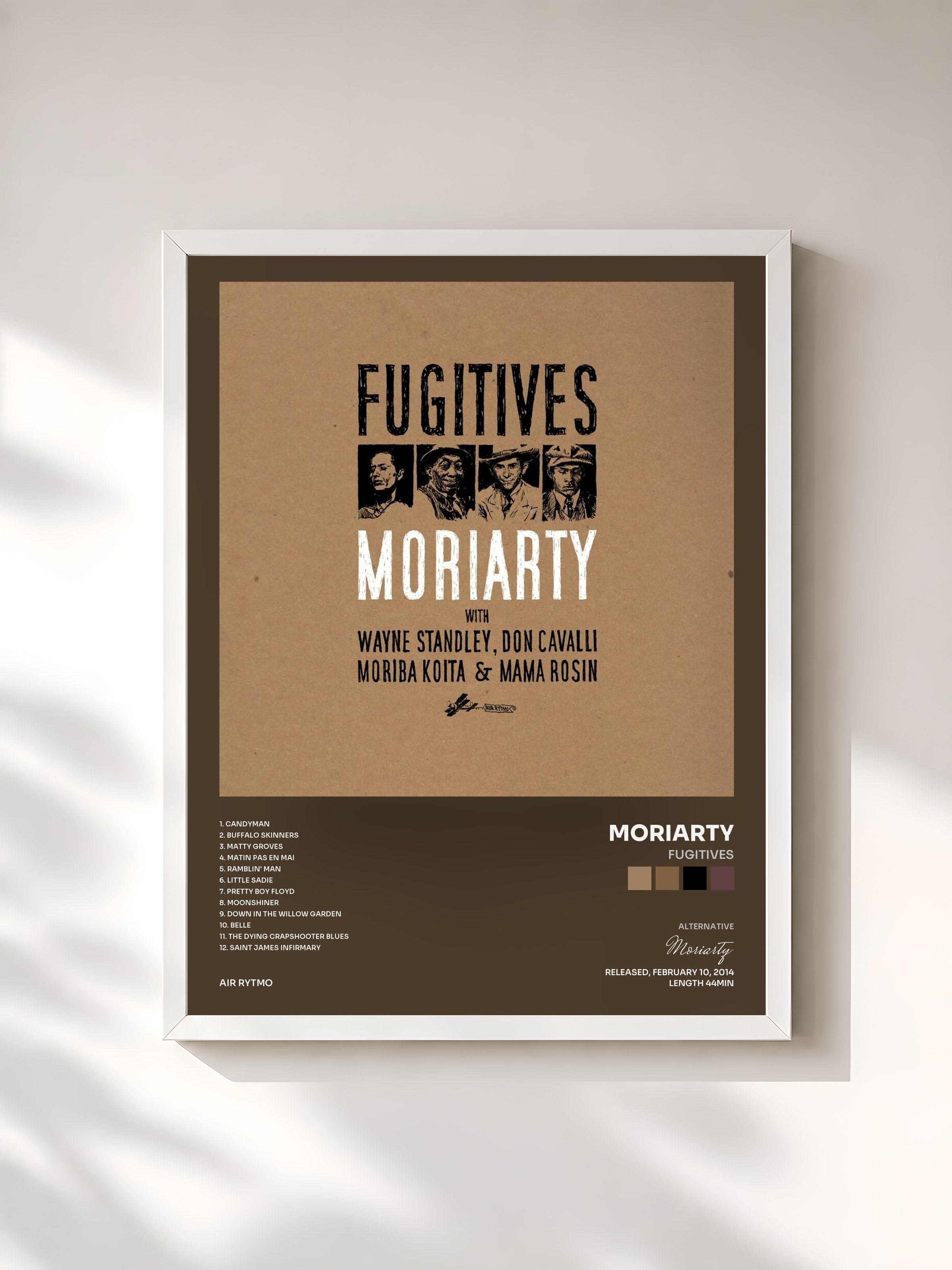 #blanc Tableau de l'album Fugitives de Moriarty, cadre blanc, imprimé et encadré en France