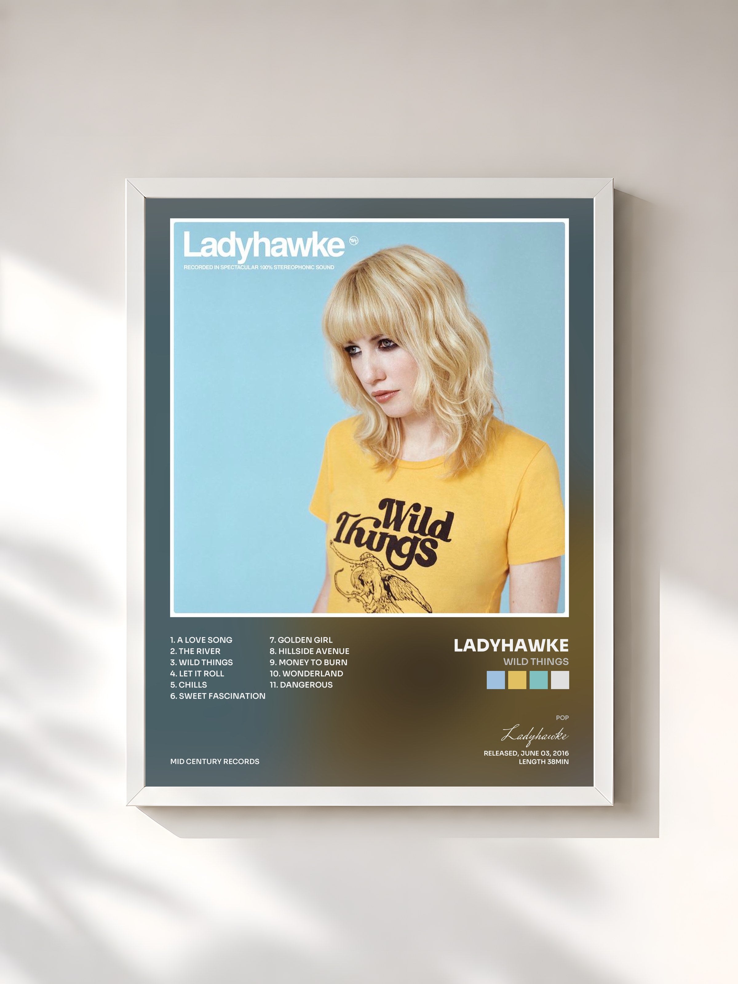 #blanc Tableau de l'album Wild Things de Ladyhawke, cadre blanc, imprimé et encadré en France