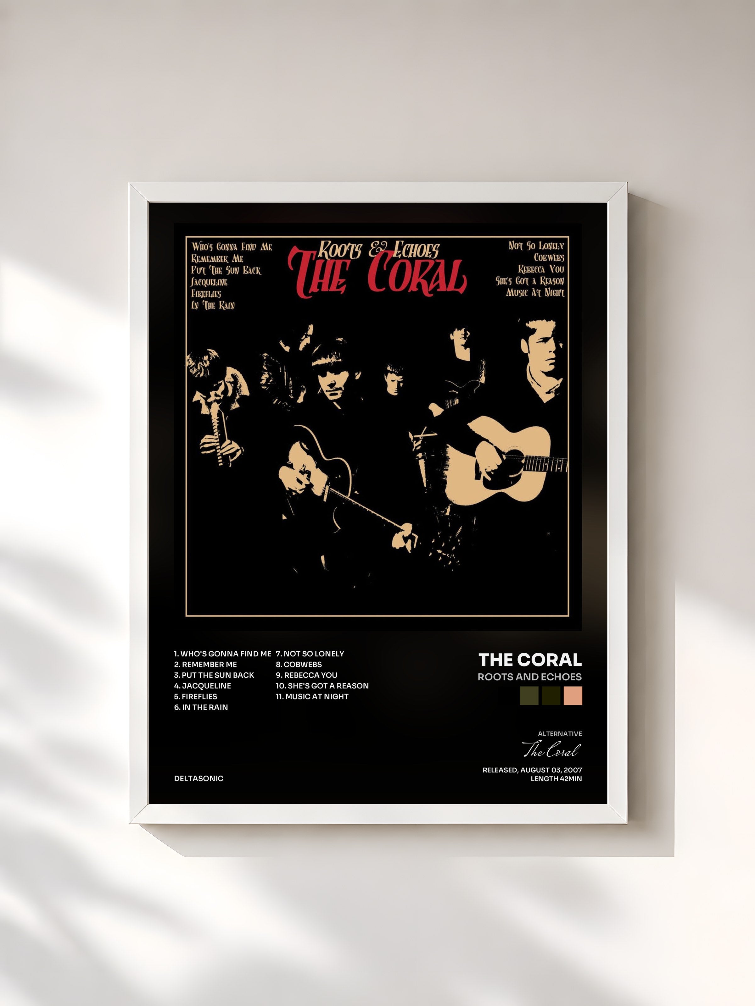#blanc Tableau de l'album Roots and Echoes de The Coral, cadre blanc, imprimé et encadré en France