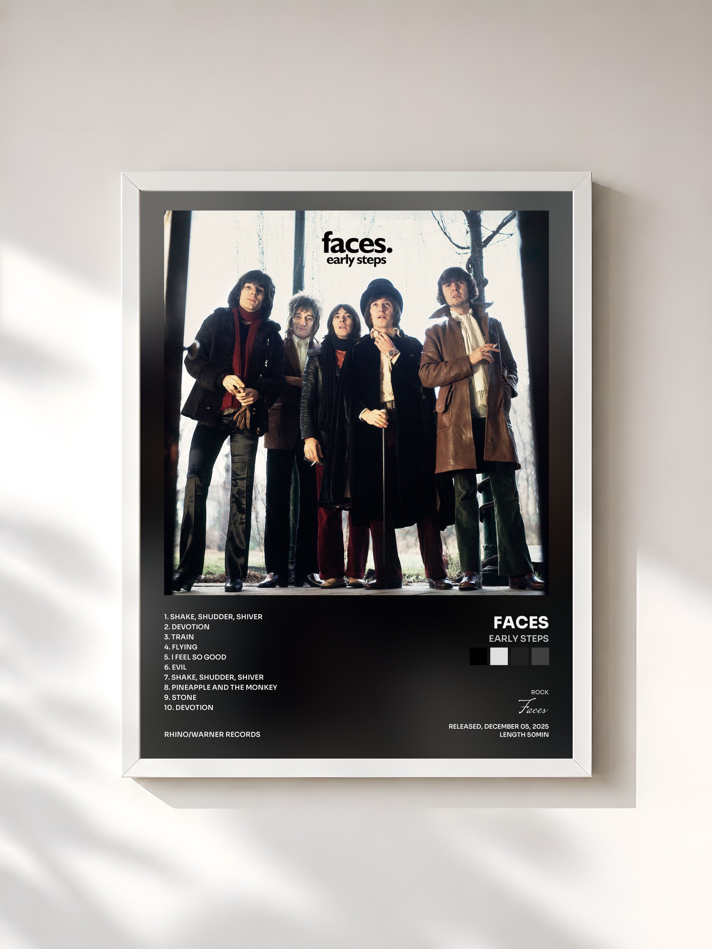 #blanc Tableau de l'album Early Steps de Faces, cadre blanc, imprimé et encadré en France