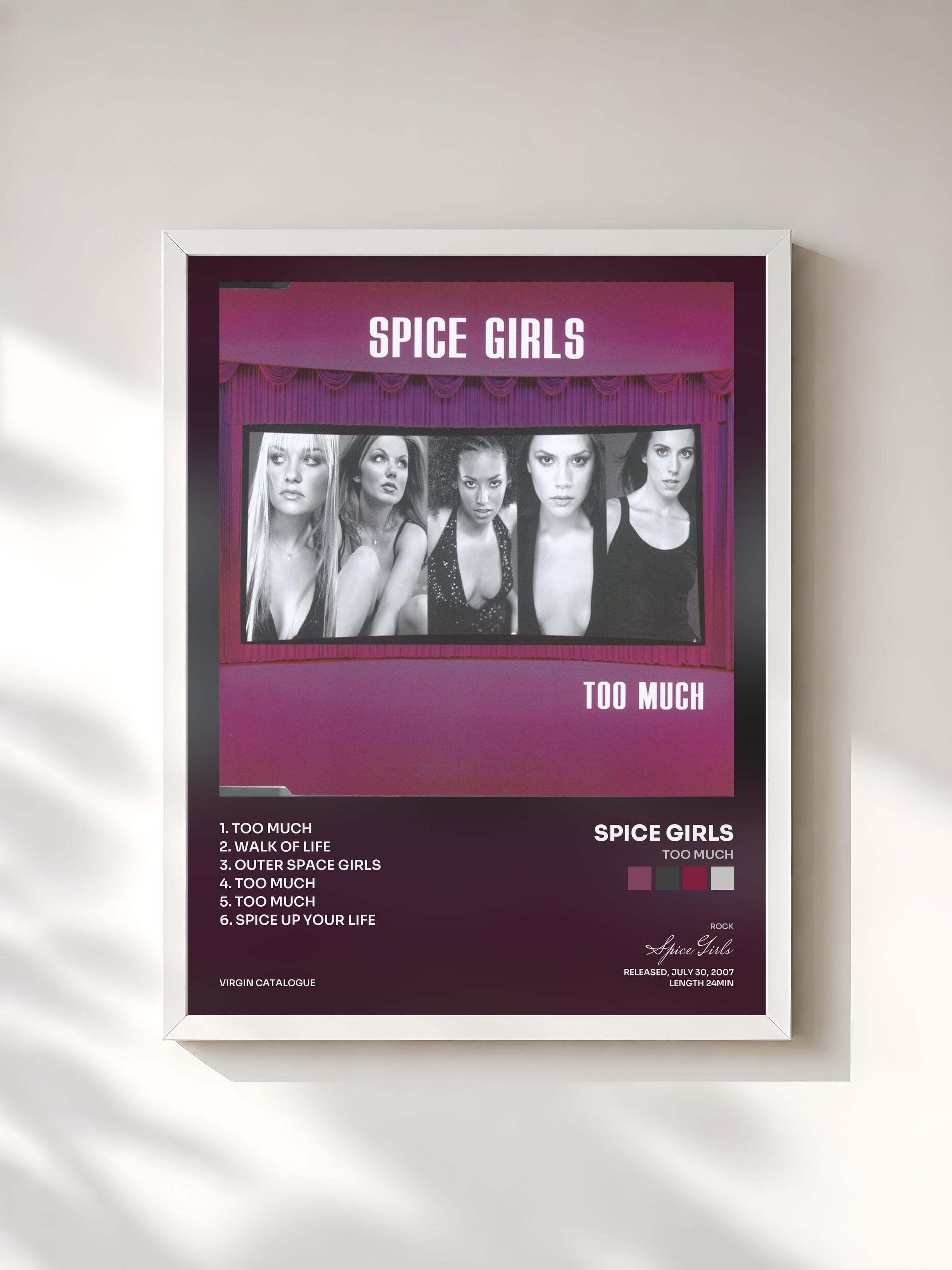 #blanc Tableau de l'album Too Much de Spice Girls, cadre blanc, imprimé et encadré en France