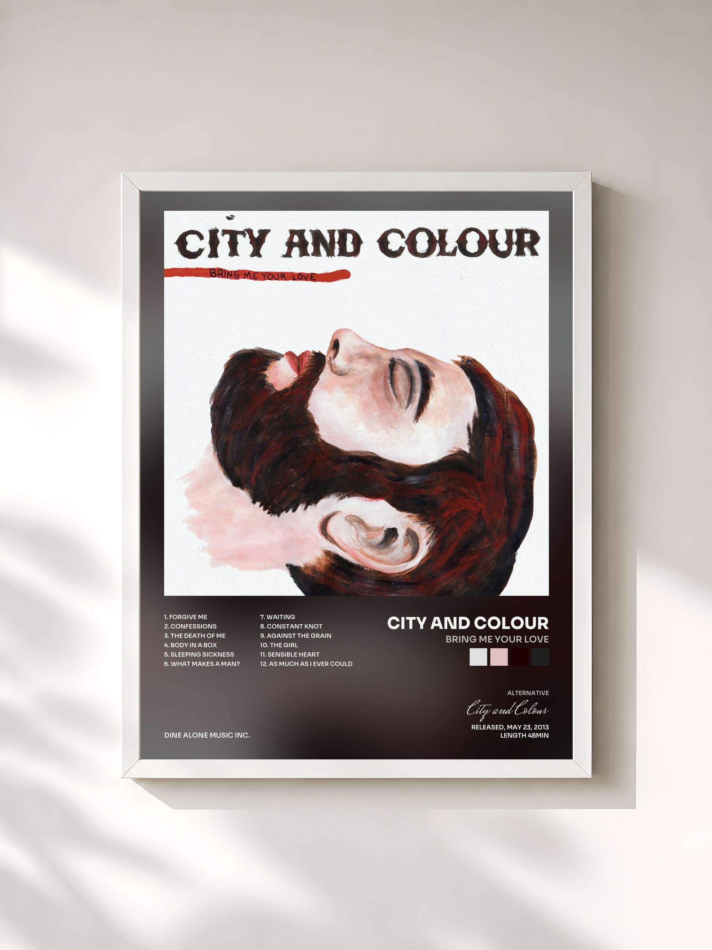 #blanc Tableau de l'album Bring Me Your Love de City and Colour, cadre blanc, imprimé et encadré en France