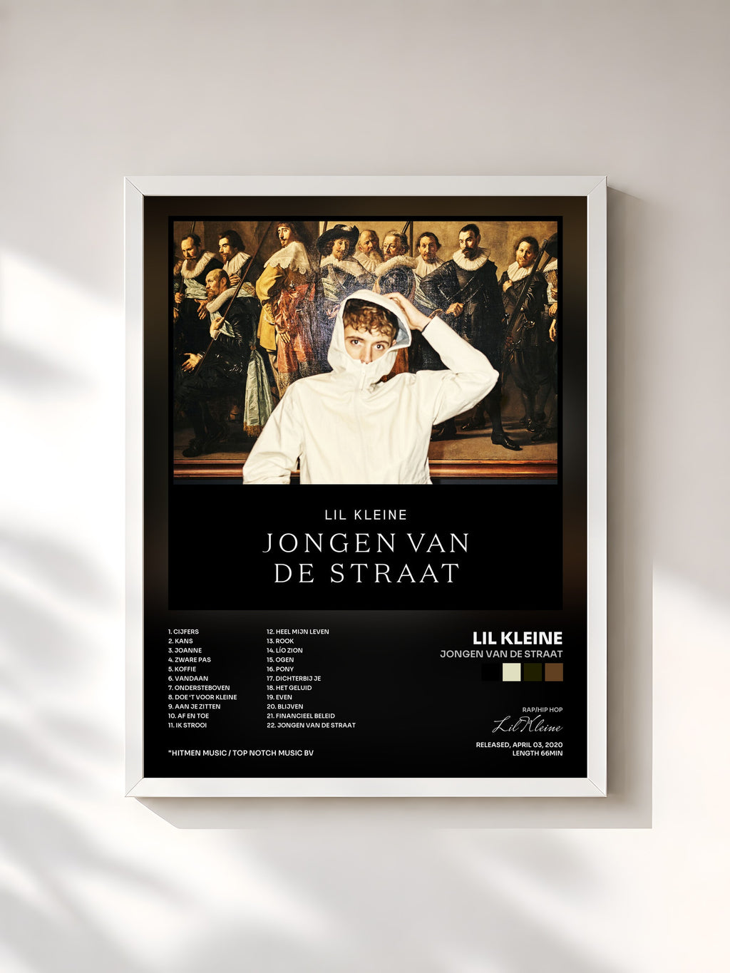 #blanc Jongen Van De Straat by Lil Kleine as a framed art print, white frame, printed and framed in France
