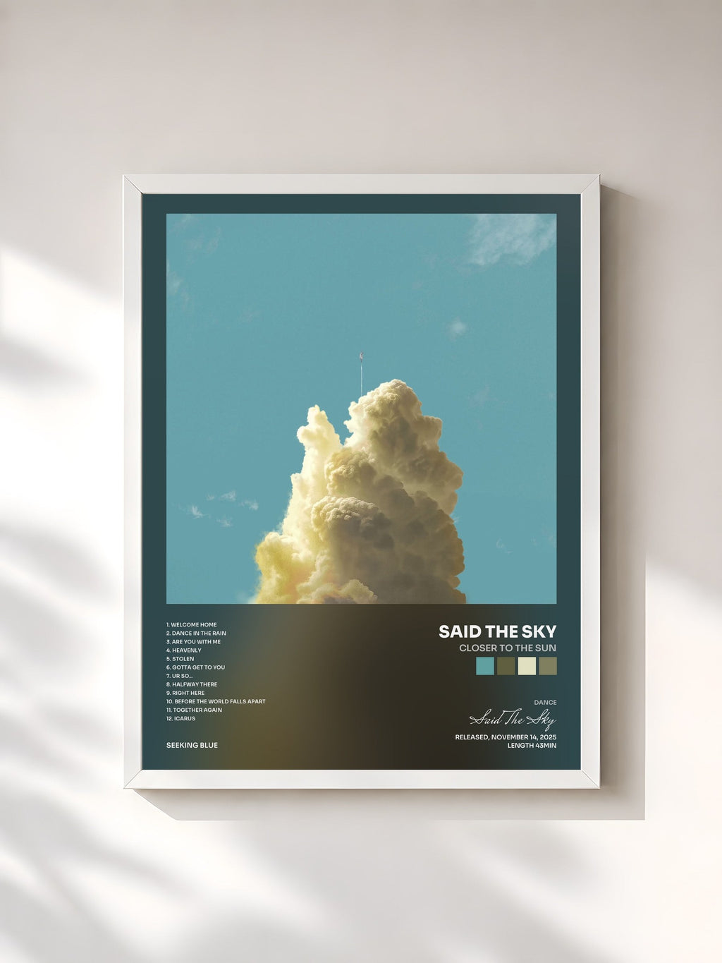 #blanc Tableau de l'album Closer To The Sun de Said The Sky, cadre blanc, imprimé et encadré en France