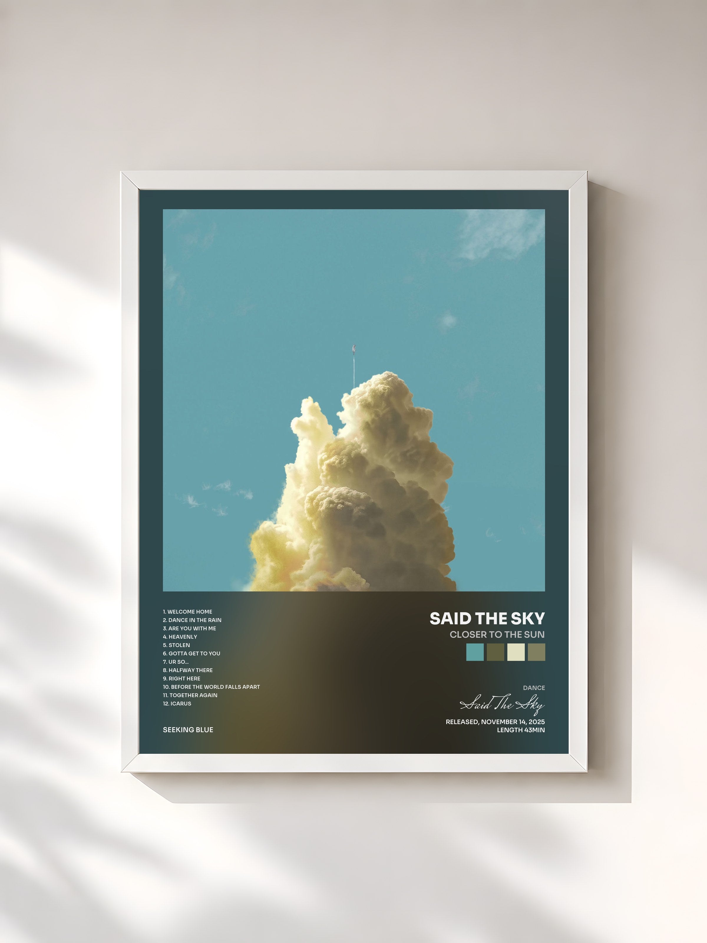 #blanc Tableau de l'album Closer To The Sun de Said The Sky, cadre blanc, imprimé et encadré en France
