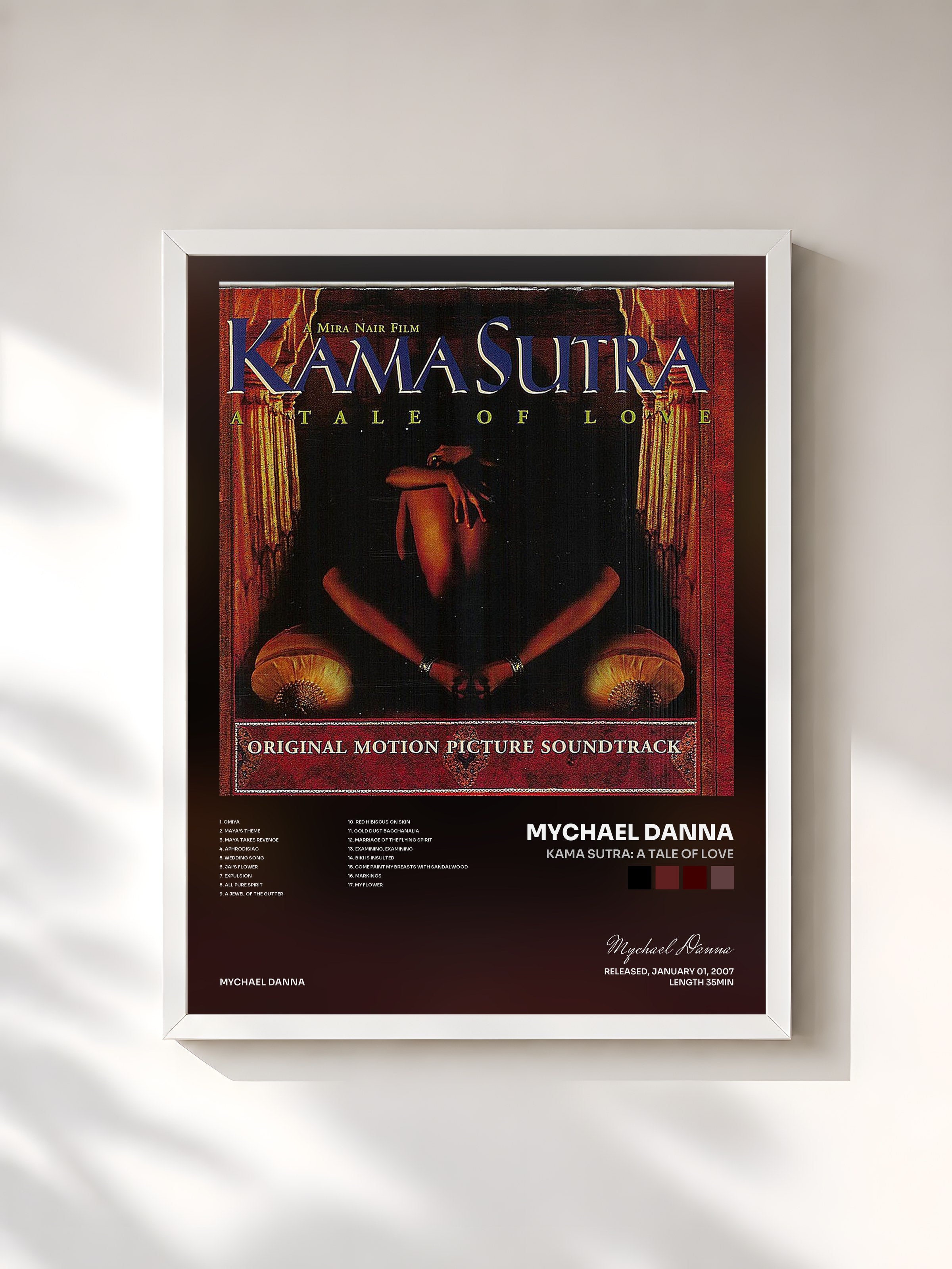 #blanc Tableau de l'album Kama Sutra: A Tale Of Love de Mychael Danna, cadre blanc, imprimé et encadré en France