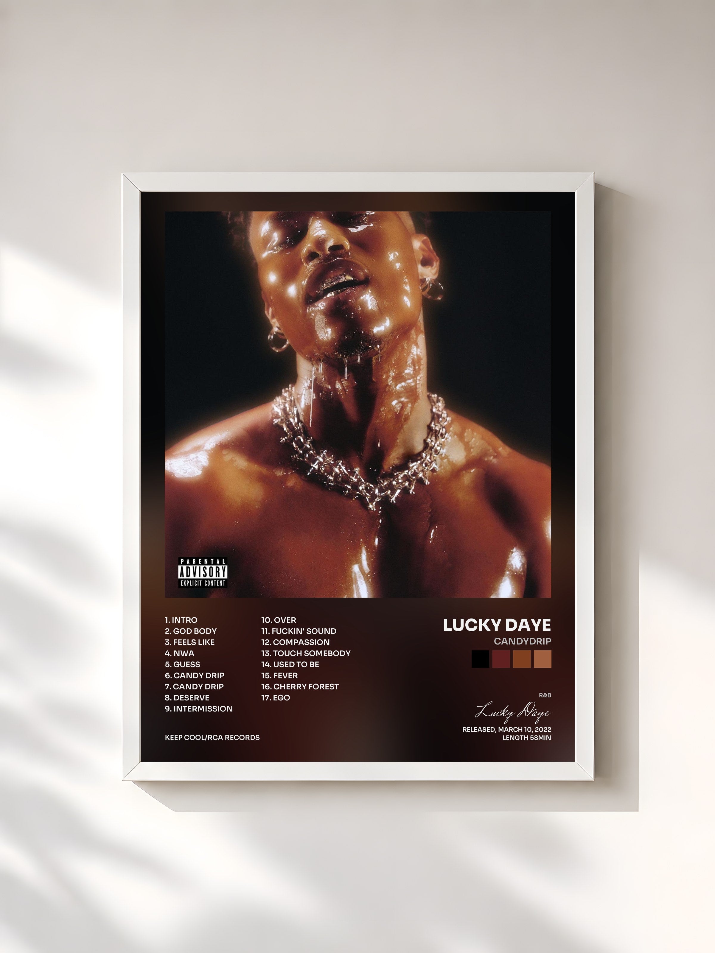 #blanc Tableau de l'album Candydrip de Lucky Daye, cadre blanc, imprimé et encadré en France