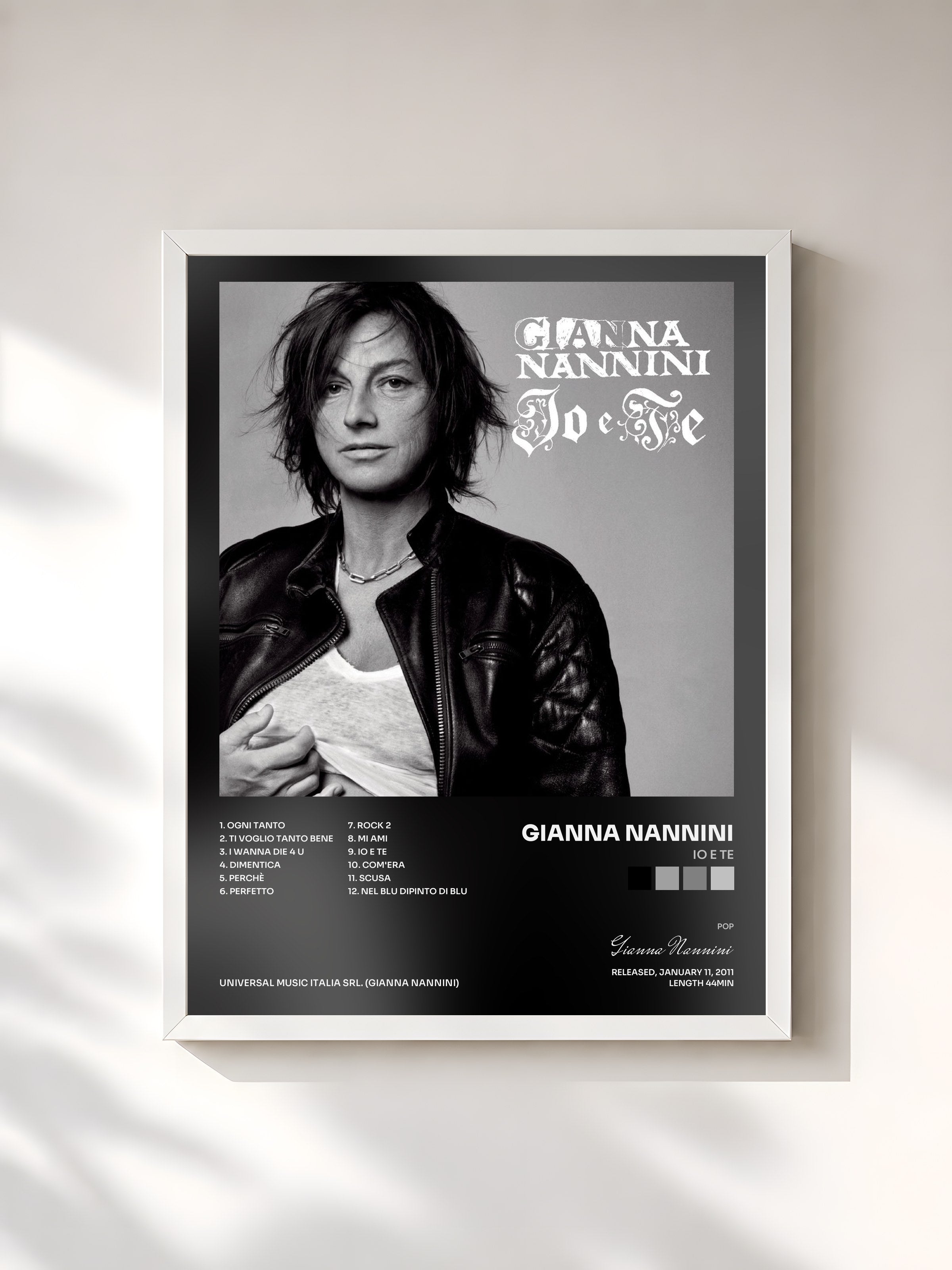 #blanc Tableau de l'album Io E Te de Gianna Nannini, cadre blanc, imprimé et encadré en France