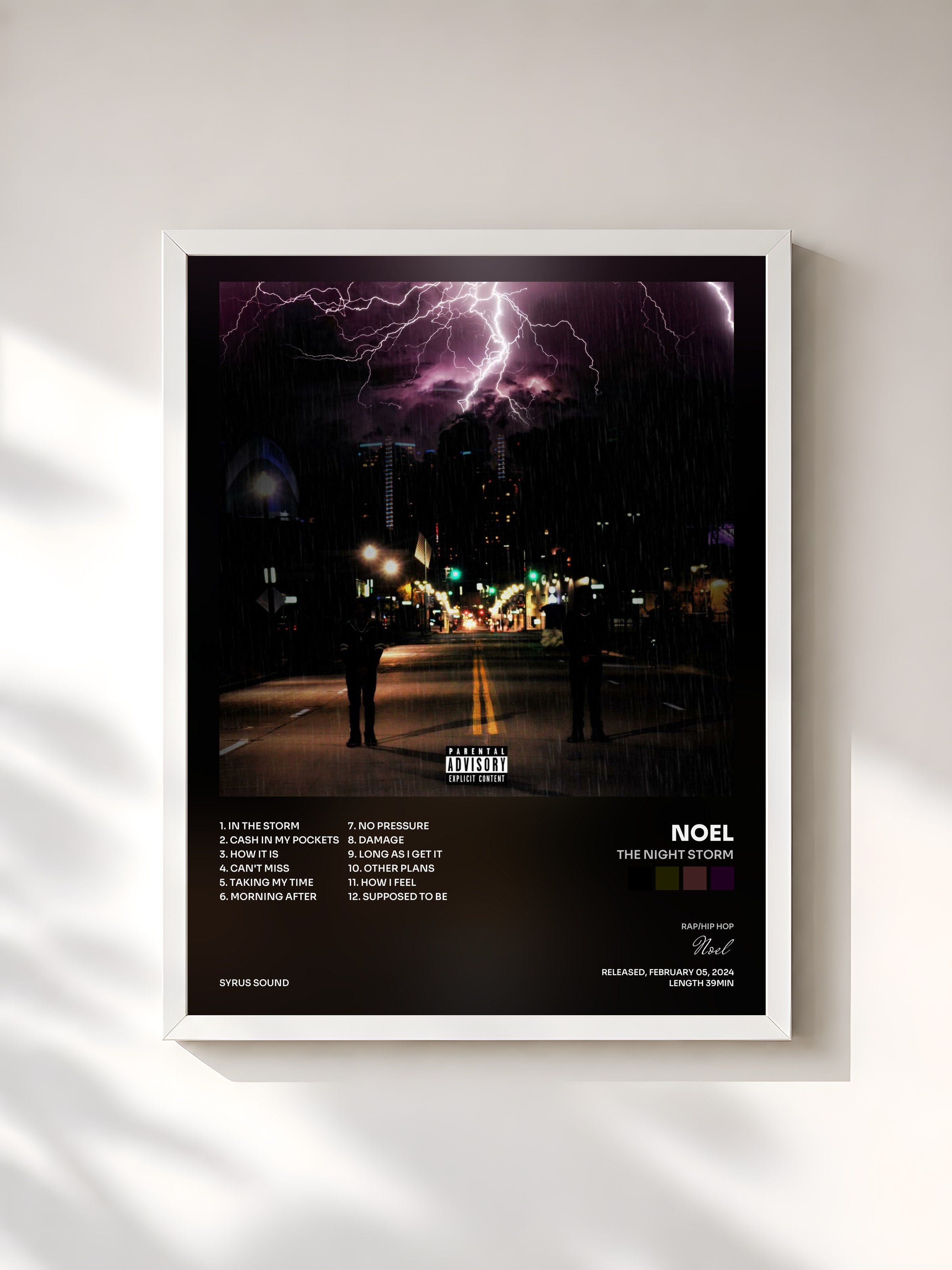 #blanc Tableau de l'album The Night Storm de Noel, cadre blanc, imprimé et encadré en France