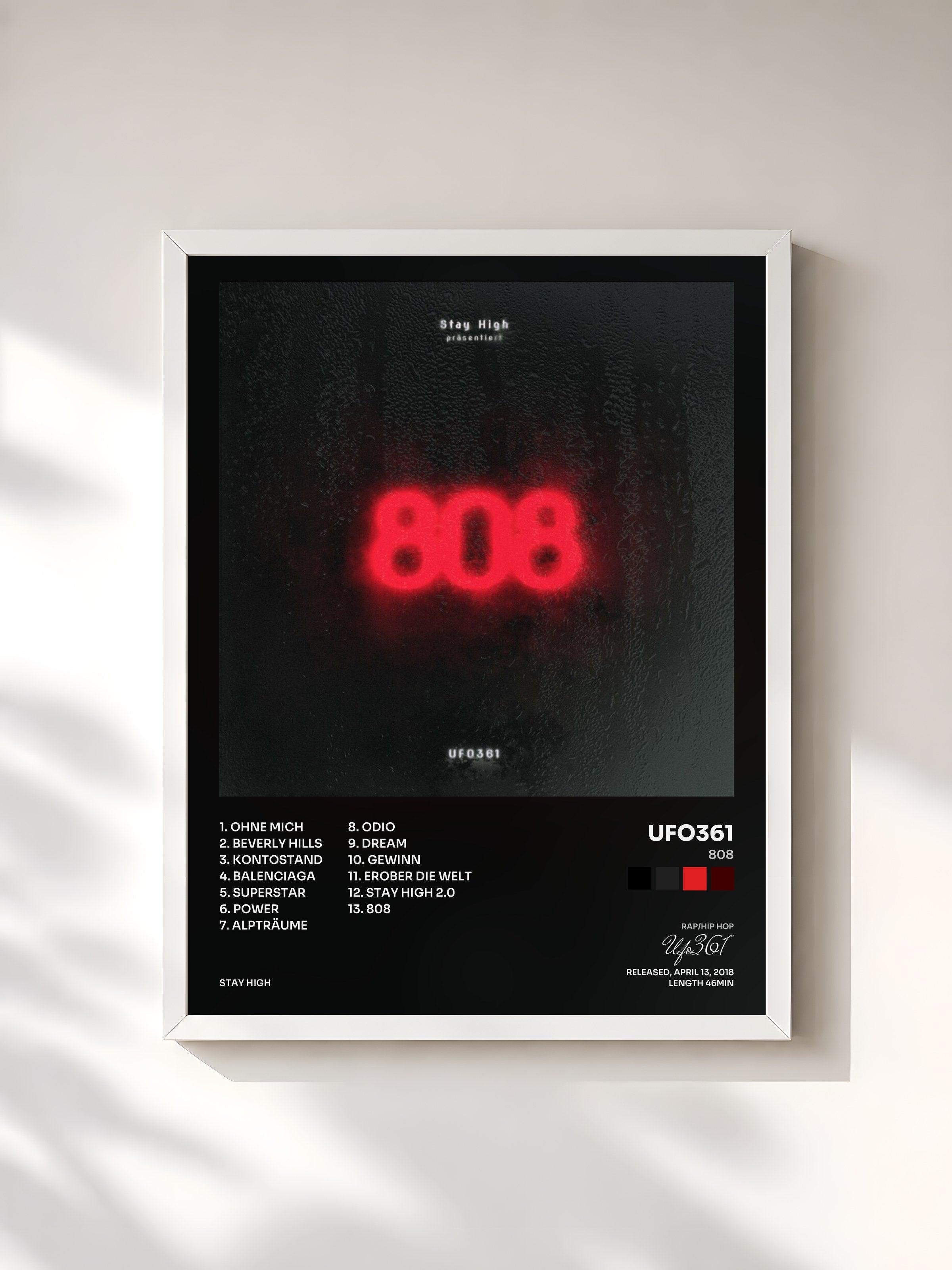 #blanc Tableau de l'album 808 de Ufo361, cadre blanc, imprimé et encadré en France