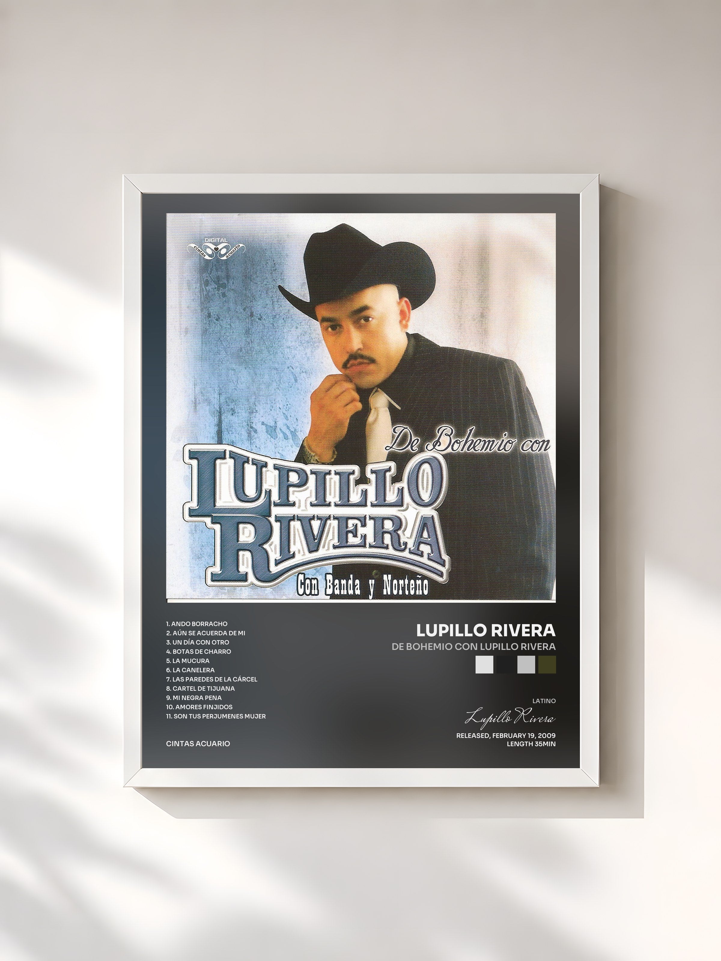 #blanc Tableau de l'album De Bohemio Con Lupillo Rivera de Lupillo Rivera, cadre blanc, imprimé et encadré en France