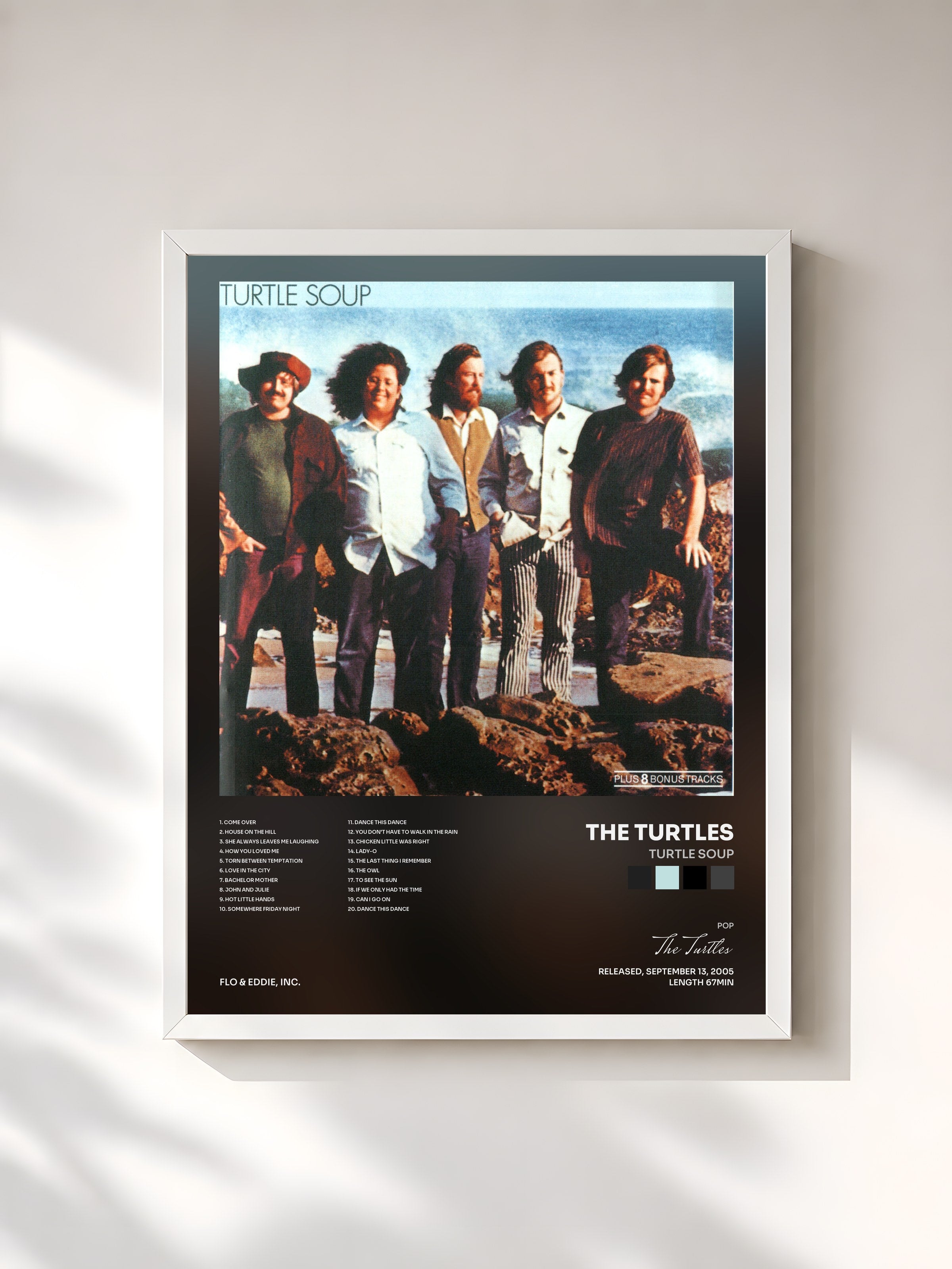 #blanc Tableau de l'album Turtle Soup de The Turtles, cadre blanc, imprimé et encadré en France