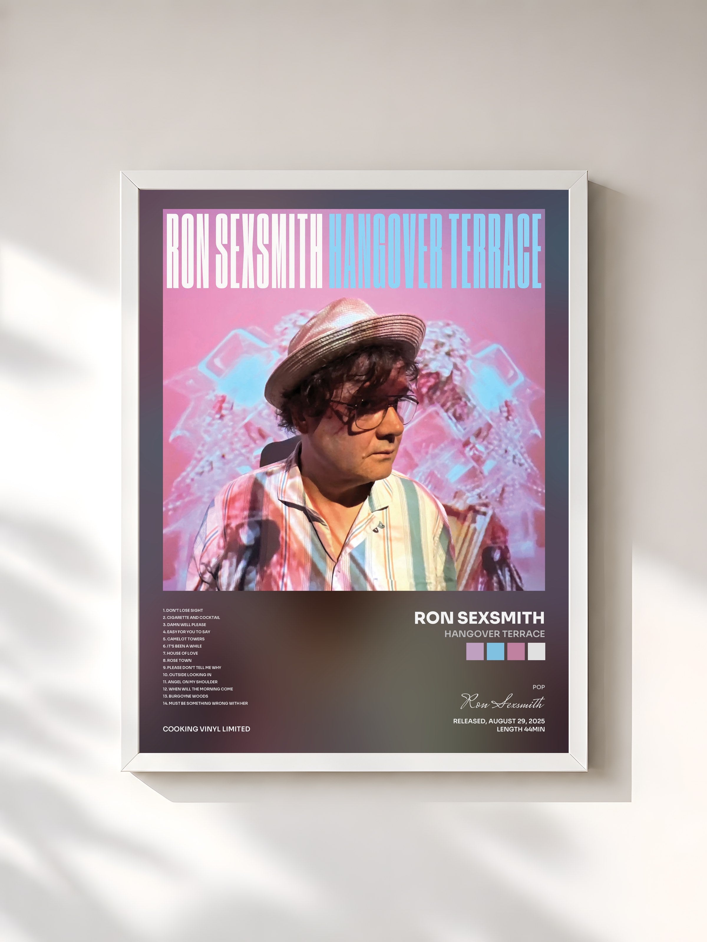 #blanc Tableau de l'album Hangover Terrace de Ron Sexsmith, cadre blanc, imprimé et encadré en France